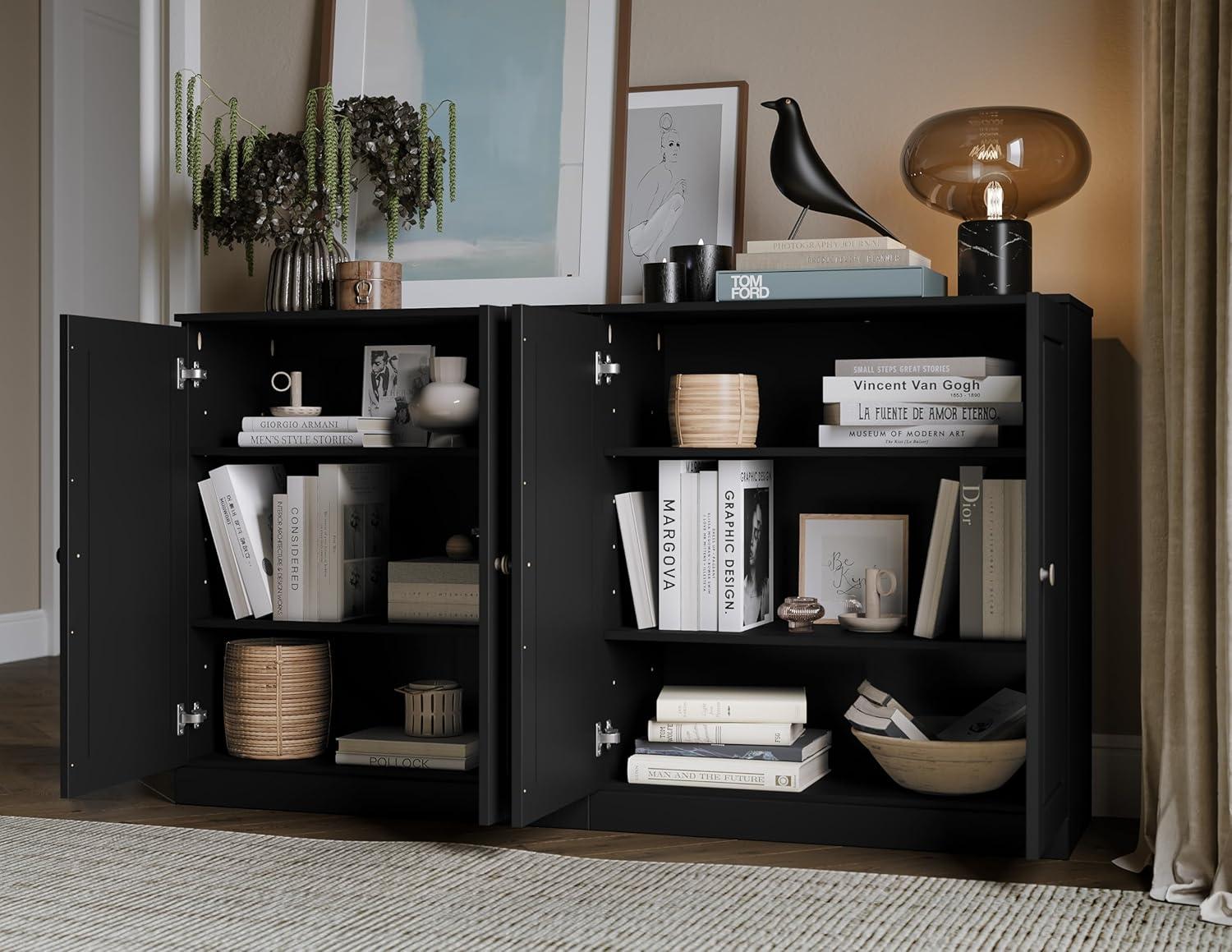 Black Solid Wood 64" Sideboard with Raised Panel Doors