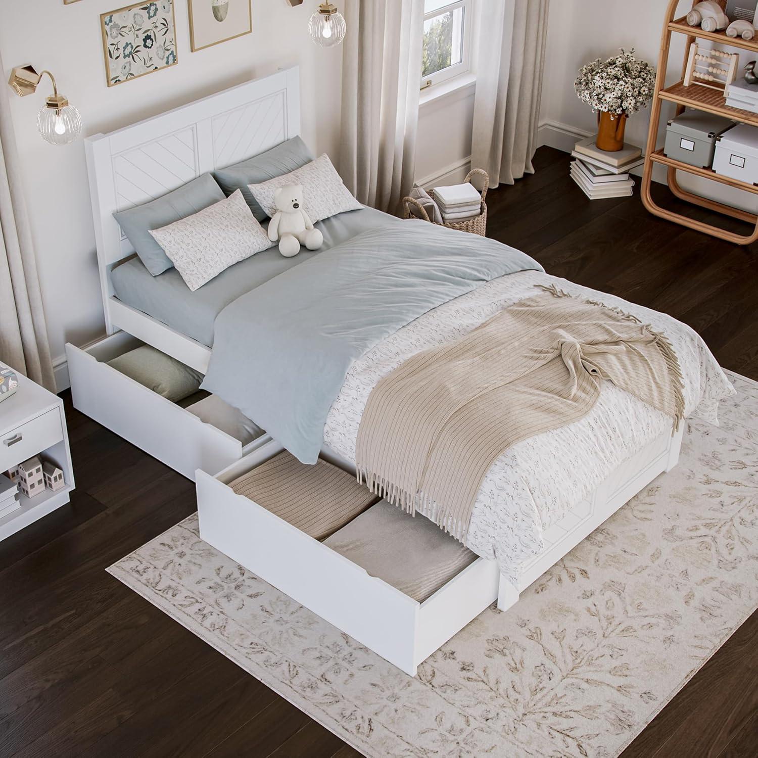 AFI Canyon White Solid Wood Platform Bed with Matching Footboard & Storage Drawers, King