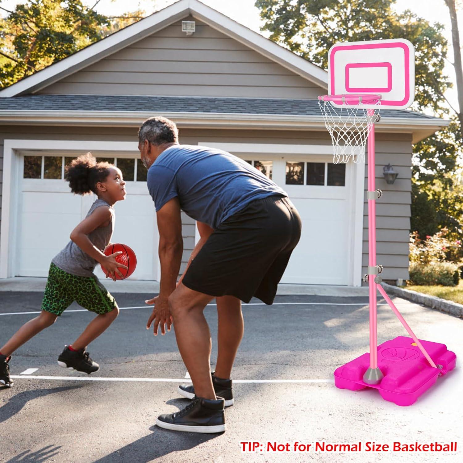 Kids Basketball Hoop Adjustable Height 2.9 ft-6.2 ft Toddler Basketball Hoop for Kids Indoor Outdoor Play Portable Basket Ball Goal Backyard Outside Toys for Boy Girl Age 2 3 4 5 6 7 8