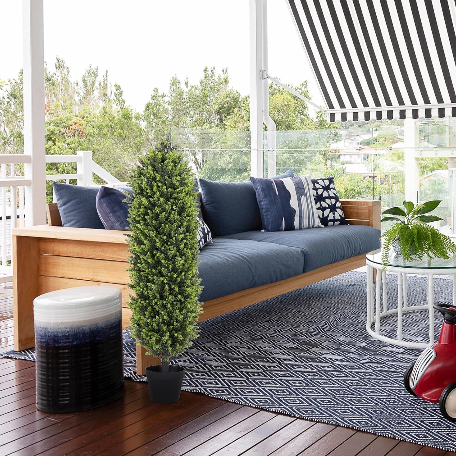 4ft Artificial Cedar Topiary Trees 2 Pack, Beautiful Realistic Artificial Plants for Outdoor, UV Protection Potted Plants Artificial Shrubs for Outdoor, Indoor, Office, Front Porch Decor.
