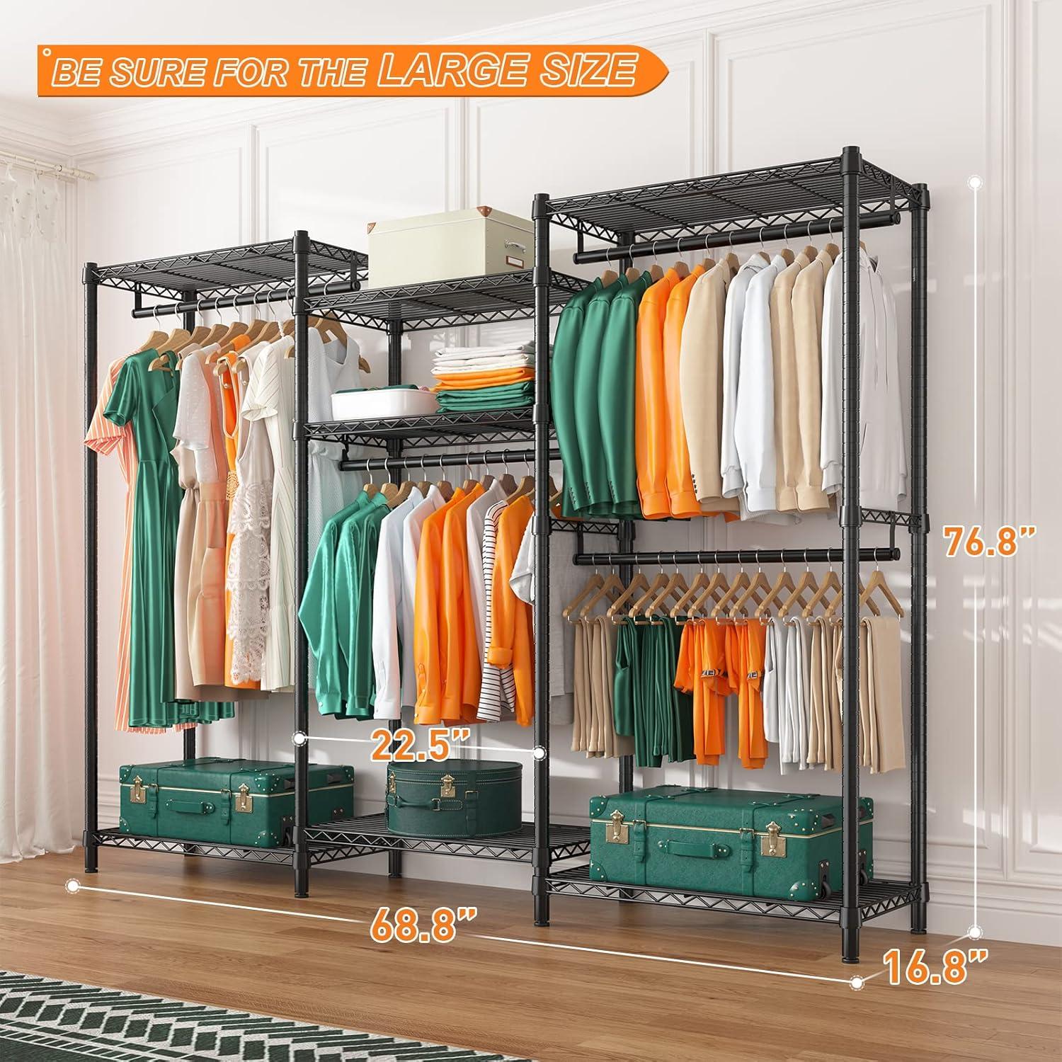 Heavy Duty Black Metal Freestanding Closet with Wire Shelves