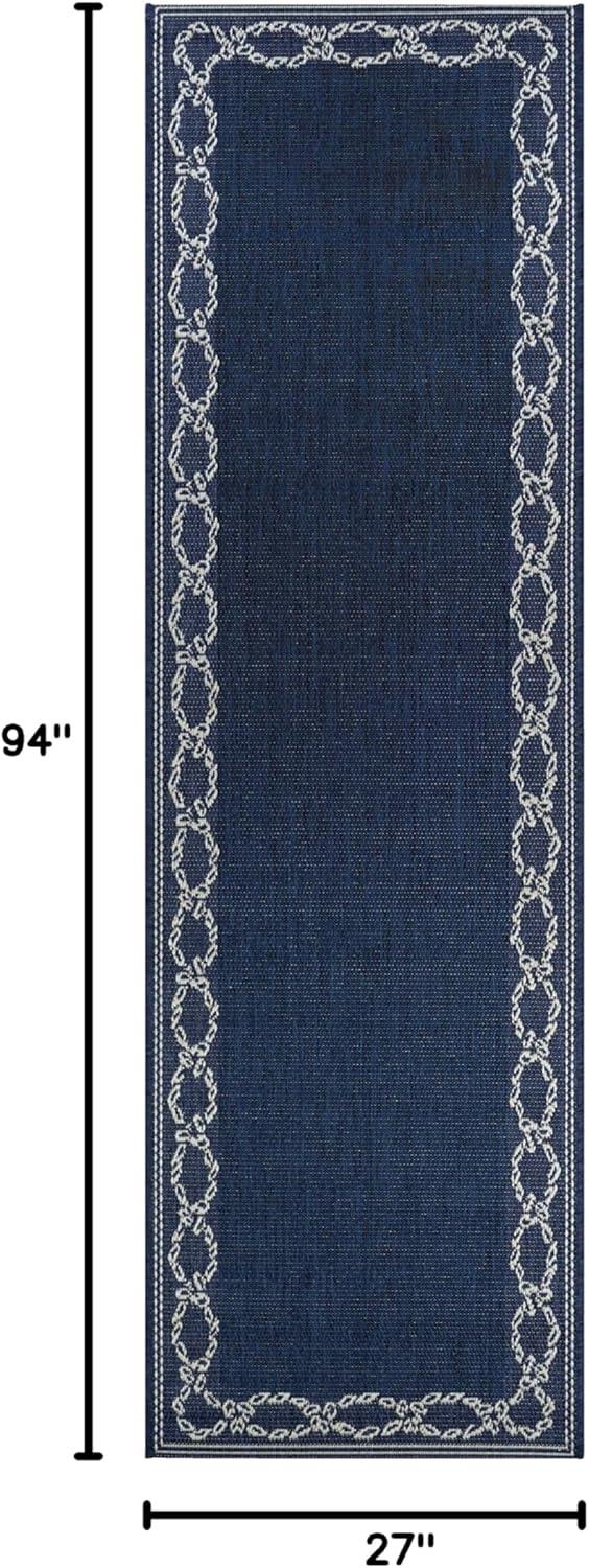 Indigo and Ivory Rope Knot Flat Woven Runner Rug 2'3" x 7'10"