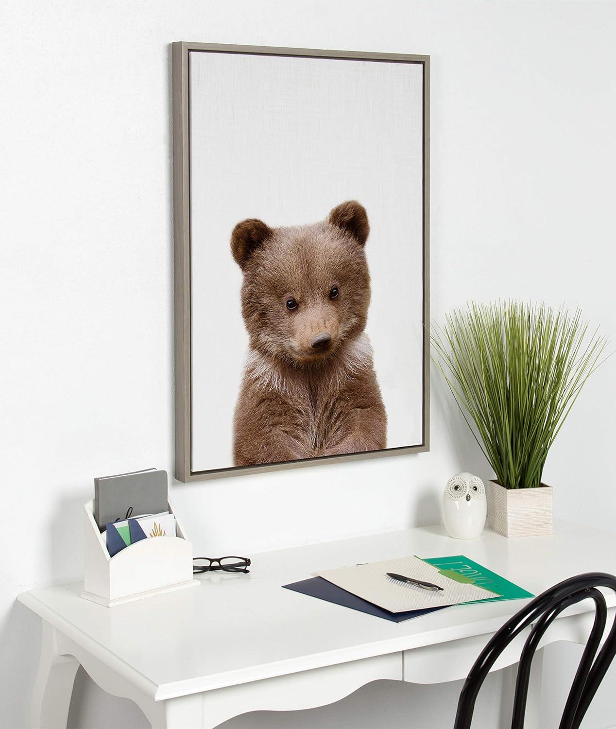 23" x 33" Sylvie Baby Bear Framed Canvas by Amy Peterson Gray: Nursery Wall Art - Kate & Laurel All Things Decor