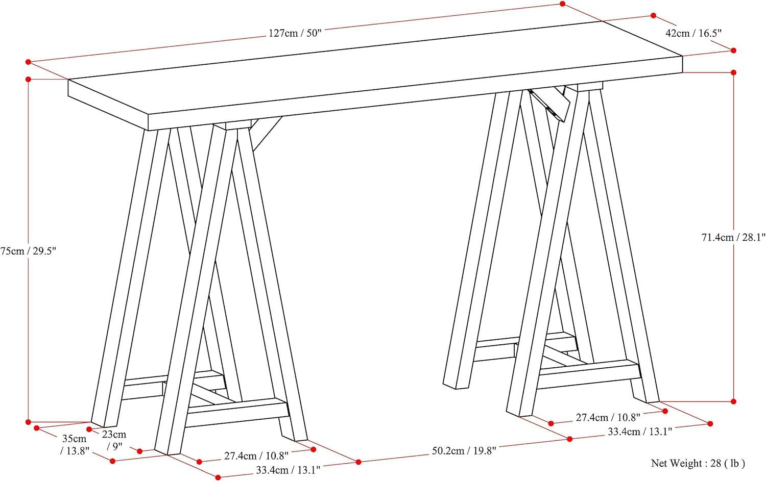 Simpli Home Sawhorse Console Sofa Table-Finish:Medium Saddle Brown