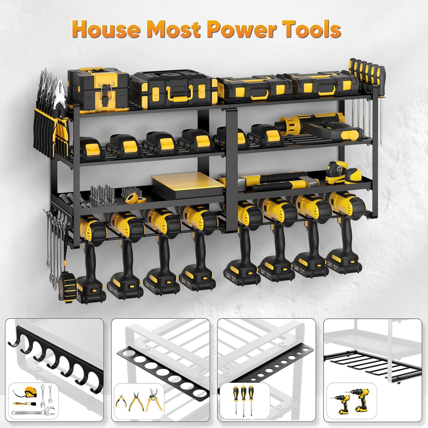 Power Tool Organizer Wall Mount, Extended Large Heavy Duty Drill Holder, 4 Layer Garage and Storage, Suitable Utility Racks for Room, Workshop