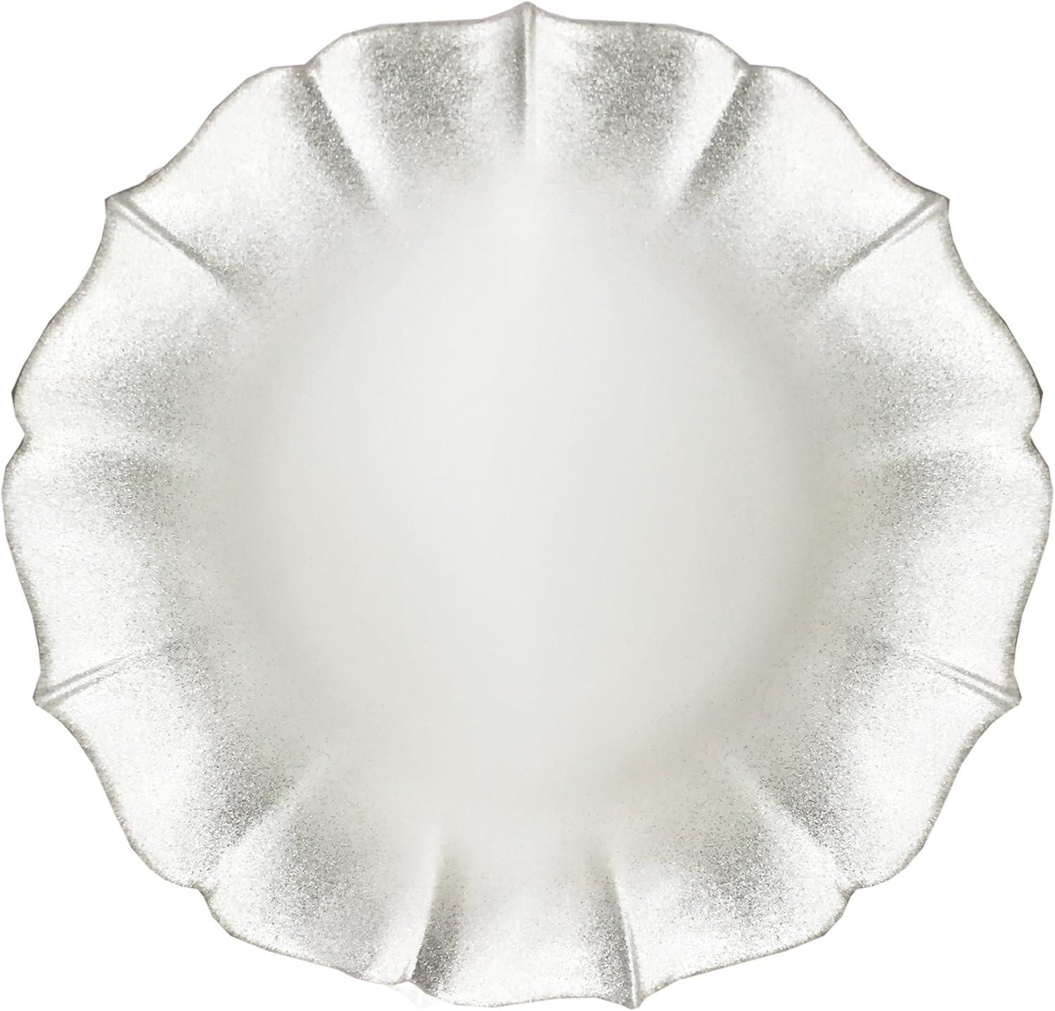 Pearl White and Silver Glass Decorative Charger Plate, 13"