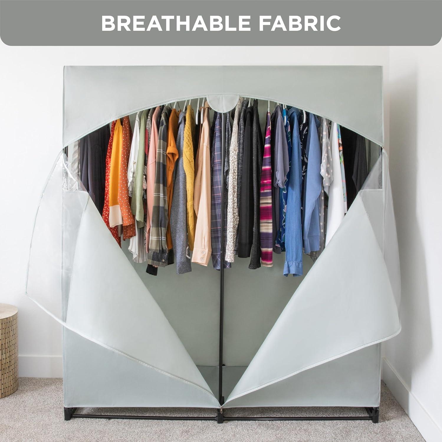 HOLDN’ STORAGE Portable Wardrobe Closet, Large - Premium Heavy Duty Metal Hanging Rod with Black Cover- 50 Lb. Weight Capacity- Super Easy Assembly, No Tools Required