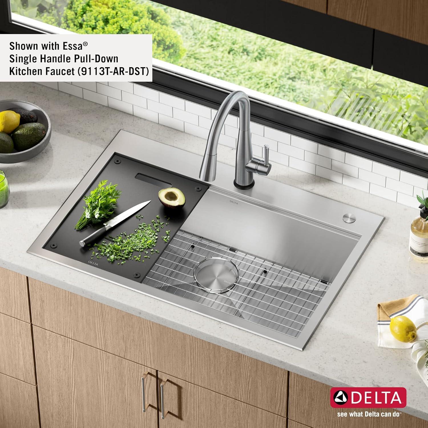 Delta Rivet™ 33" L Workstation Kitchen Sink Drop-In Top Mount 16 Gauge Stainless Steel Single Bowl