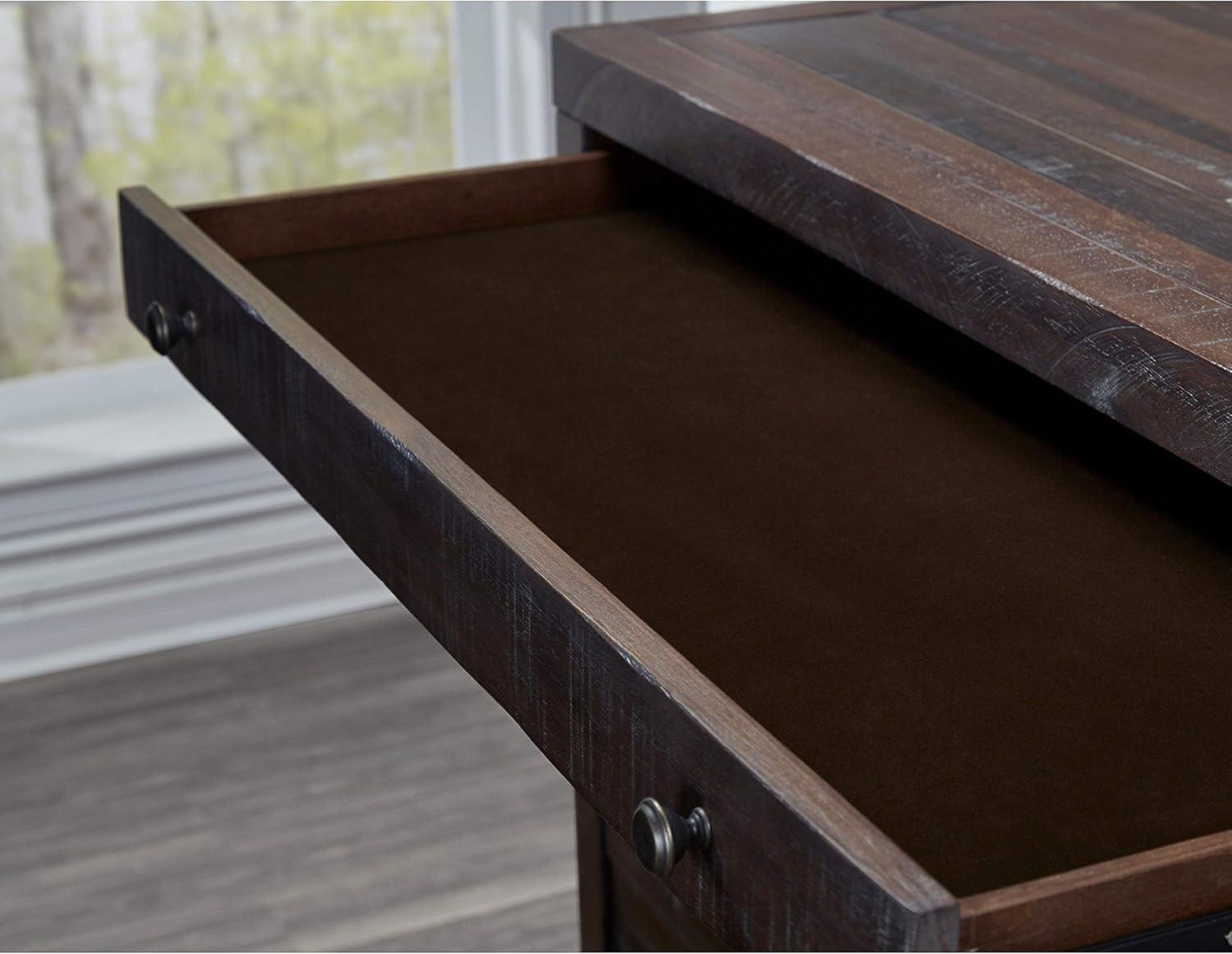 Rustic Java Solid Wood Chest with 5 Drawers and Felt Lined Top