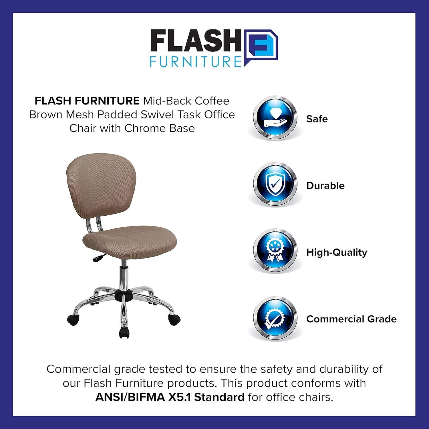 Mid-Back Coffee Brown Mesh Swivel Task Chair with Chrome Base