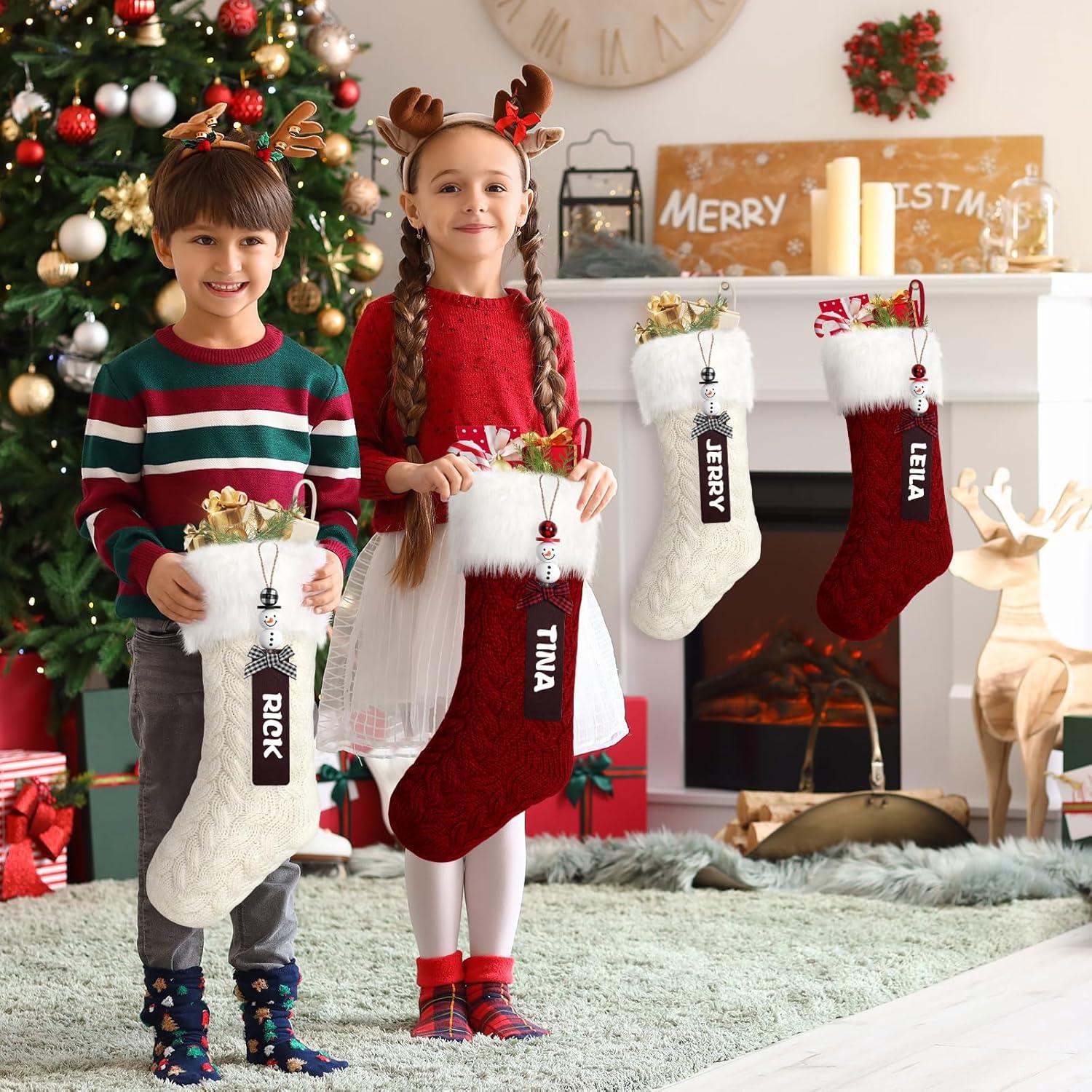 4 Pack 18" Large Knit Christmas Stockings with Name Tags