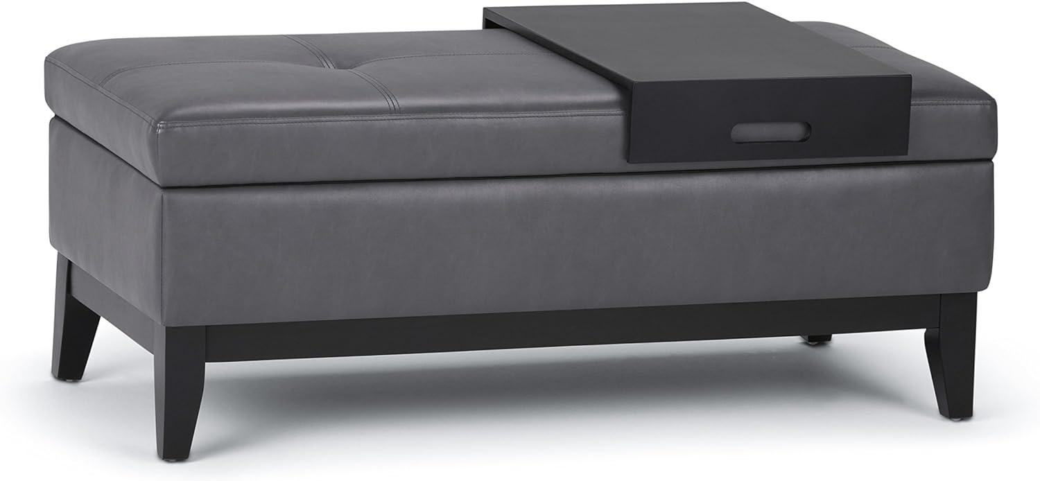 Jackson 42" Stone Grey Faux Leather Tufted Storage Ottoman with Tray