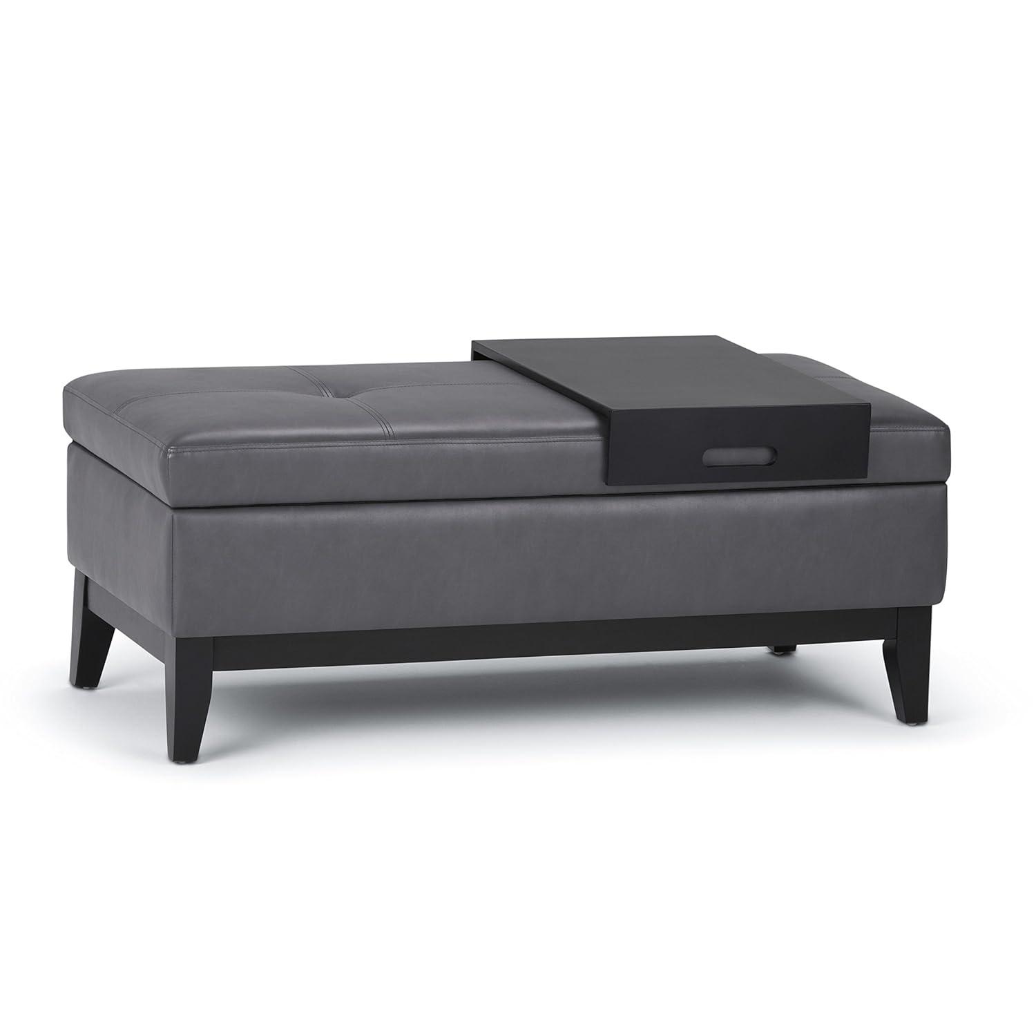 Simpli Home Oregon 42"W Upholstered Storage Ottoman Bench with Lift-Top Lid and Tray