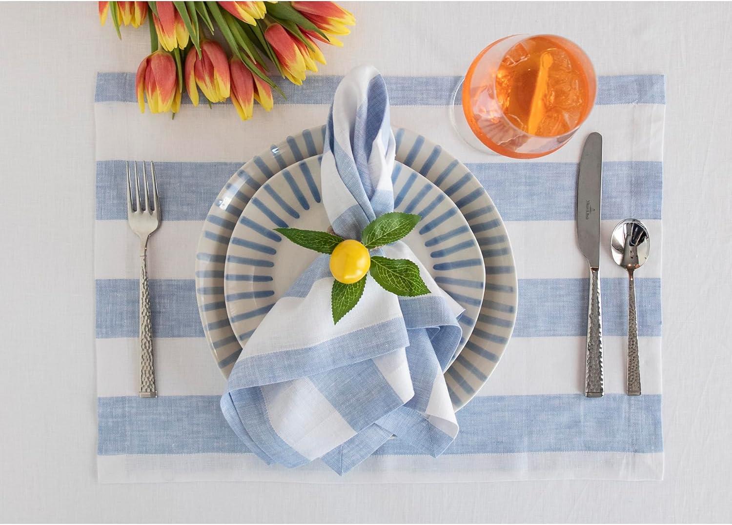 Sky Blue and White Cabana Stripe Linen Napkins Set of 4