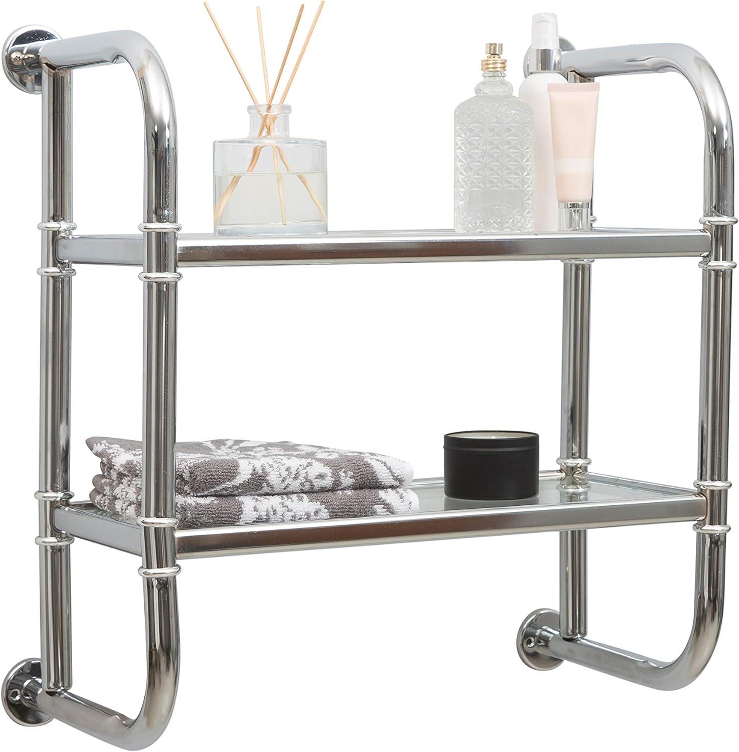 Organize It All Two Tier Bath Shelf Chrome : Microfiber, Machine Washable, Non-Slip Backing