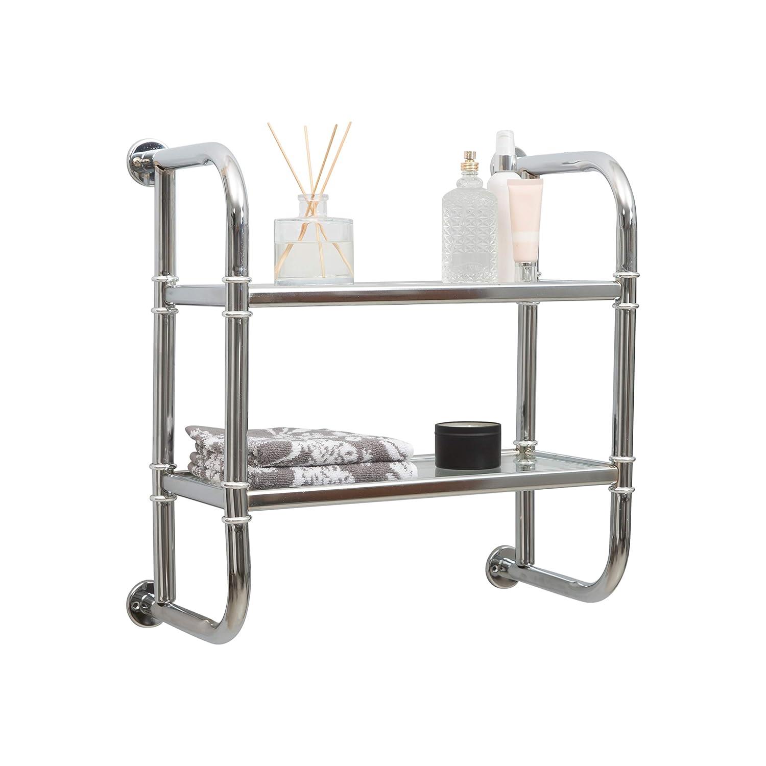 Organize It All Two Tier Bath Shelf Chrome : Microfiber, Machine Washable, Non-Slip Backing