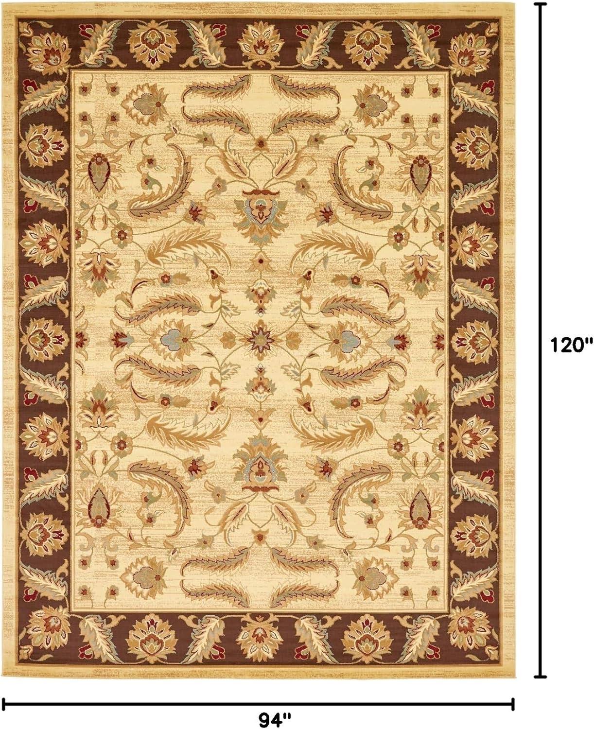 Elegant Cream Floral Synthetic 8' x 10' Rectangular Area Rug