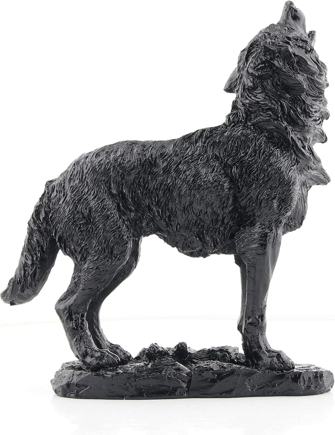 EIMELI Howling Black Wolf Sculpture And Decorative Figurine For Indoor Home Decorative Ornaments