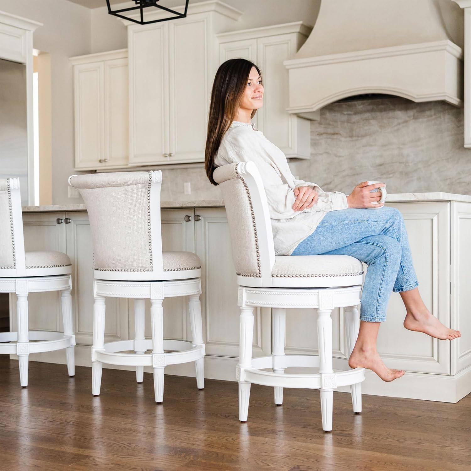 Alabaster White 26" Swivel Counter Stool with Cream Upholstery