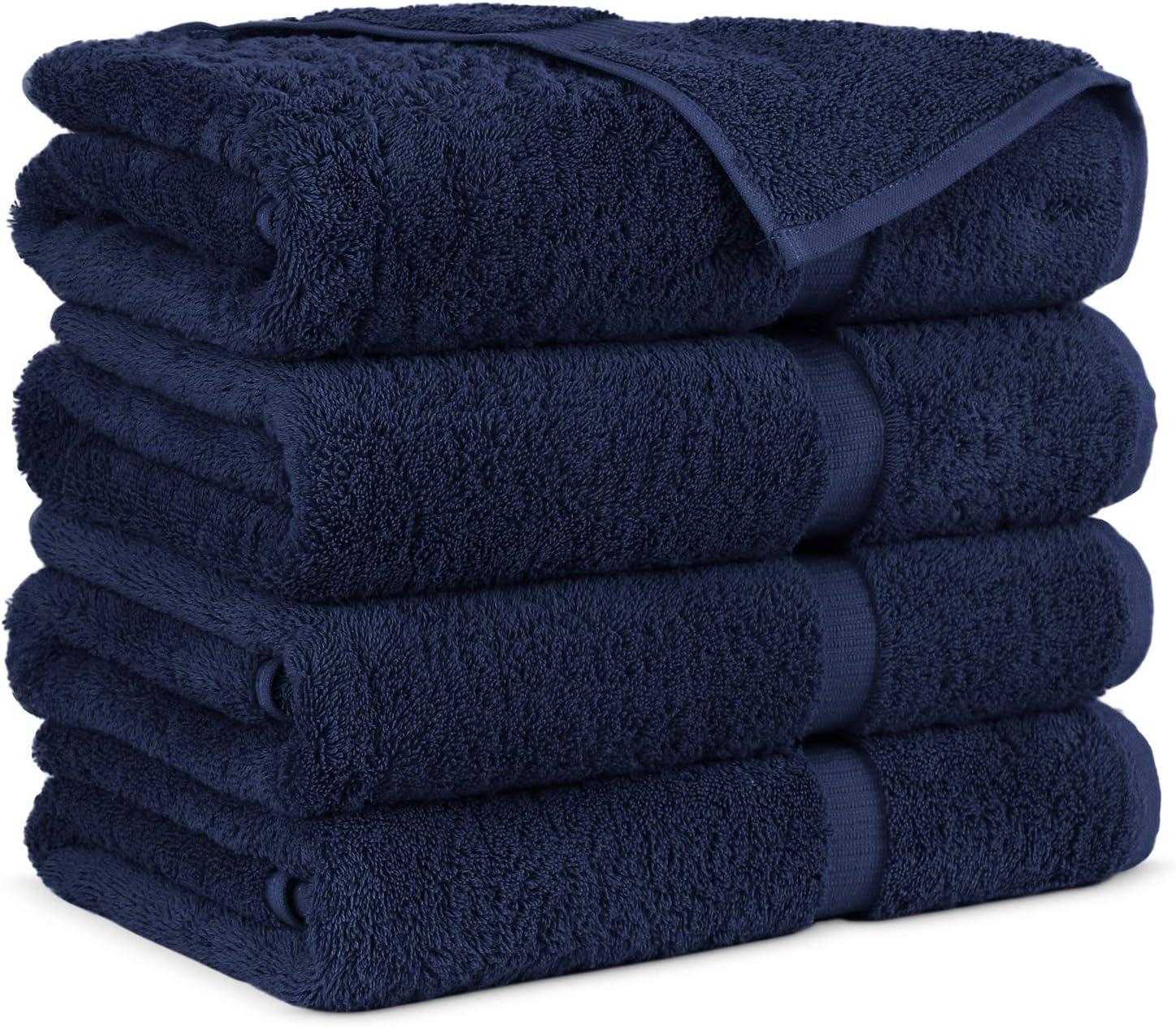 Luxury Hotel & Spa Ultra Soft Hand Towels 100% Turkish Cotton - Navy - Set of 4