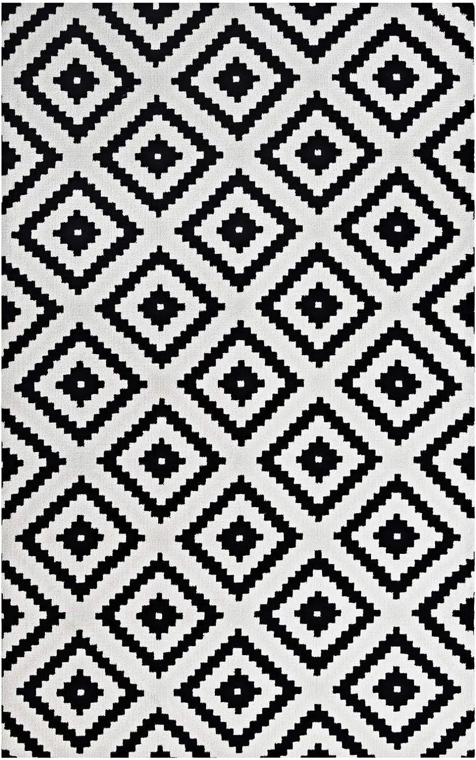 Alika Modern Diamond Trellis 5' x 8' Black and White Area Rug