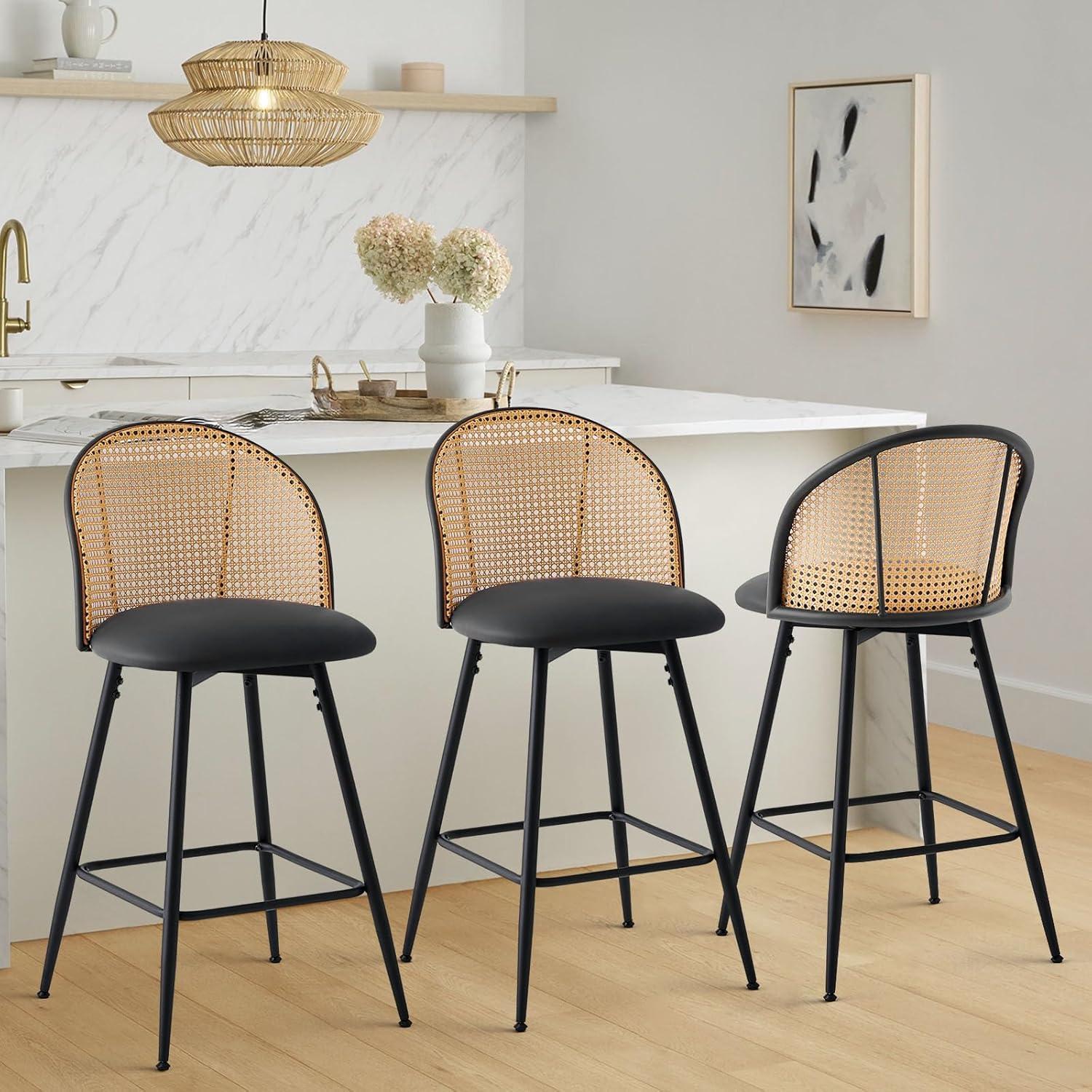 Bay Isle Home™ Cane Back Swivel Upholstered Counter & Bar Stool (Set of 2)