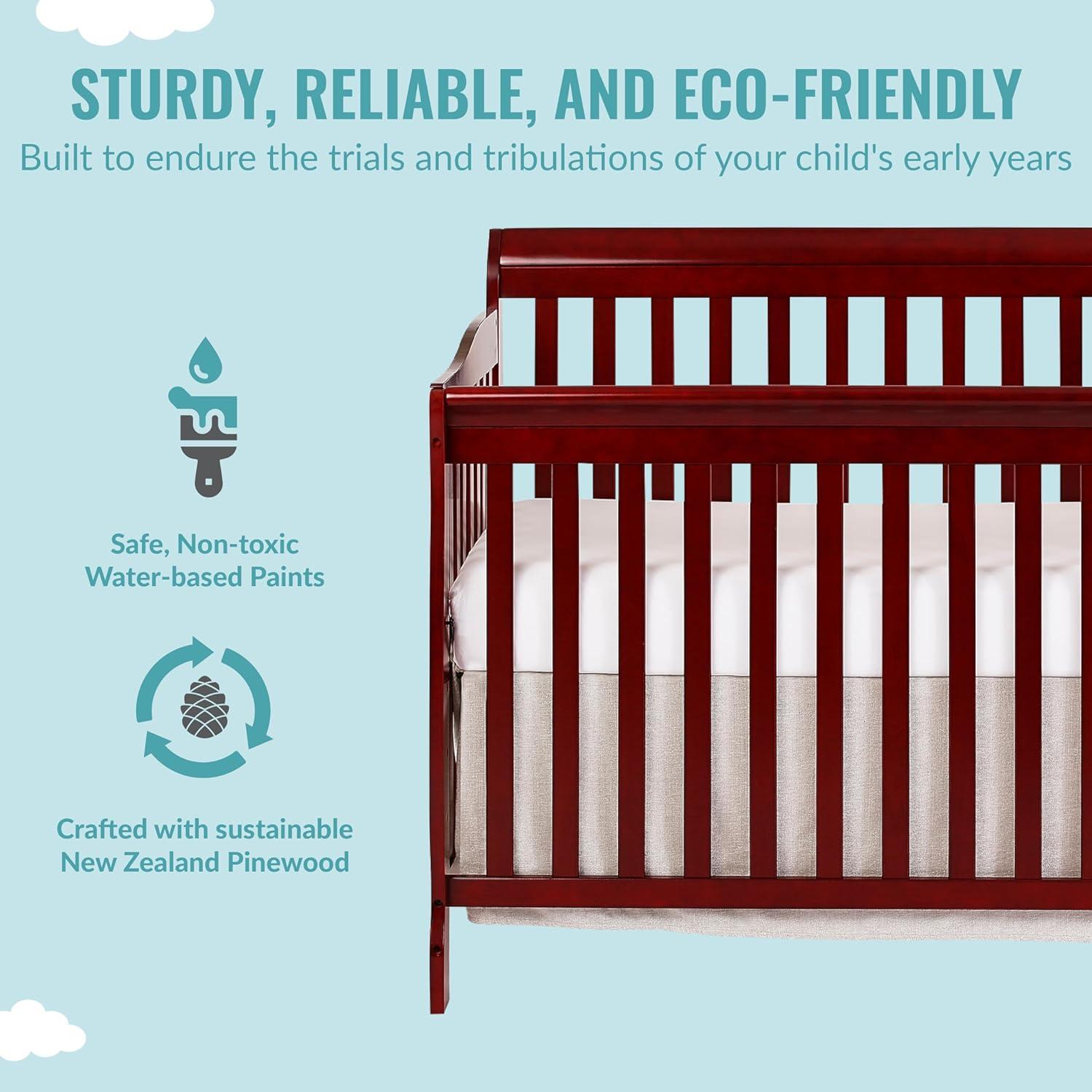 Cherry Pinewood 4-in-1 Convertible Crib with Adjustable Mattress