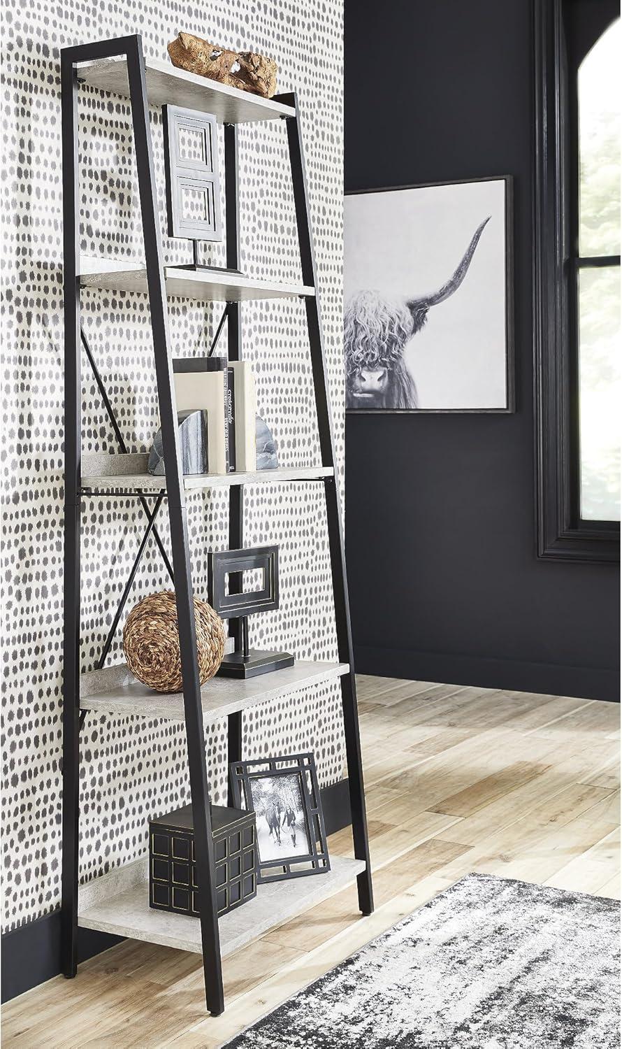 Contemporary Black and Gray Faux Concrete 5-Shelf Bookcase