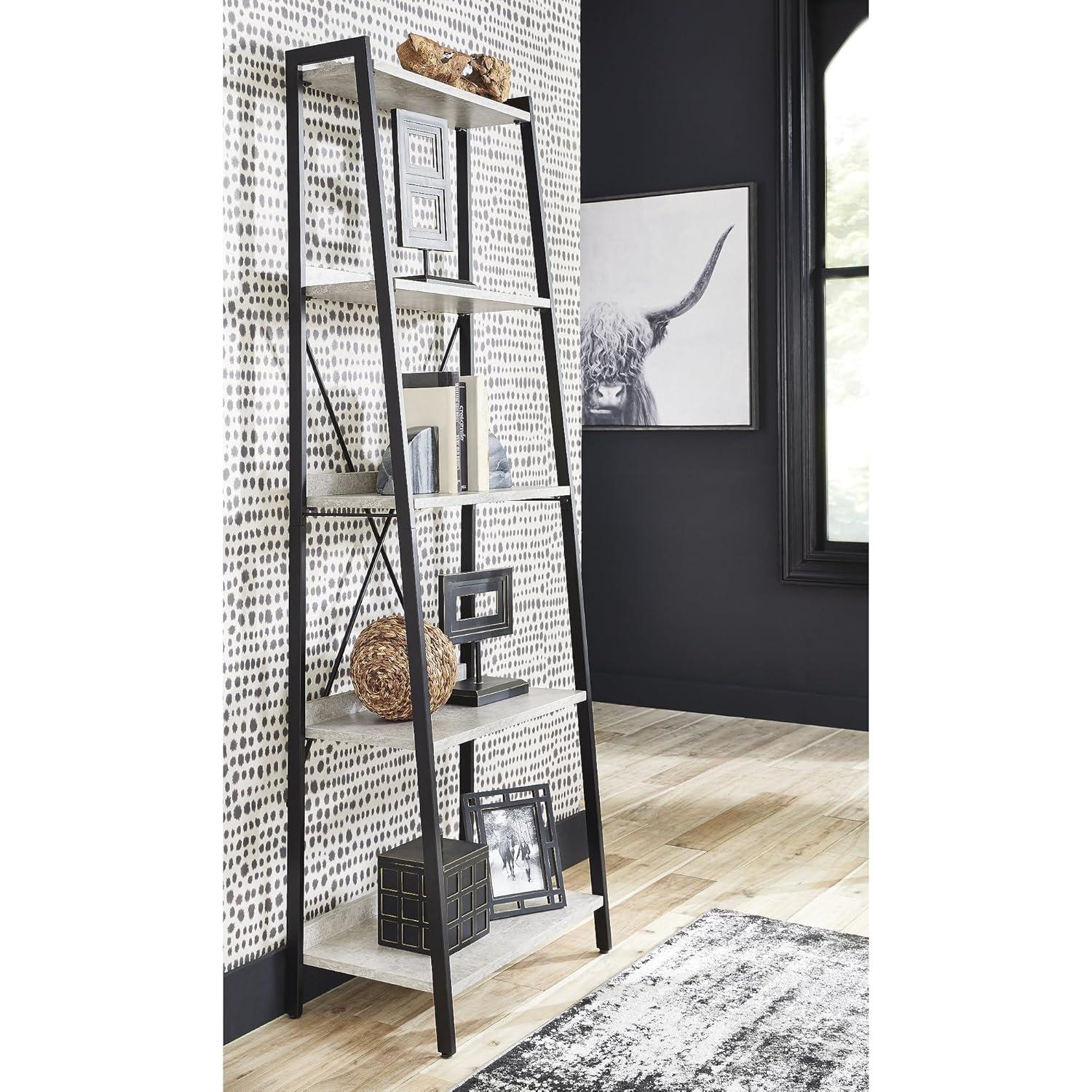 Contemporary Black and Gray Faux Concrete 5-Shelf Bookcase