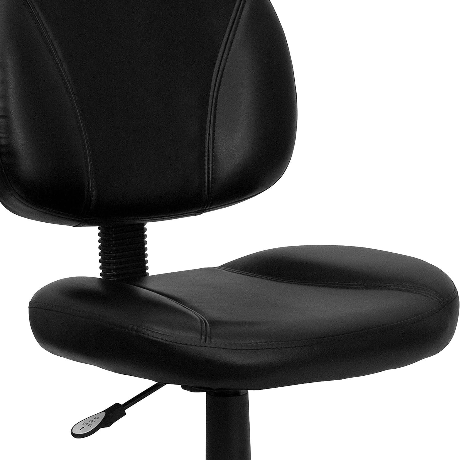 Mid-Back Black Leather Ergonomic Swivel Task Chair