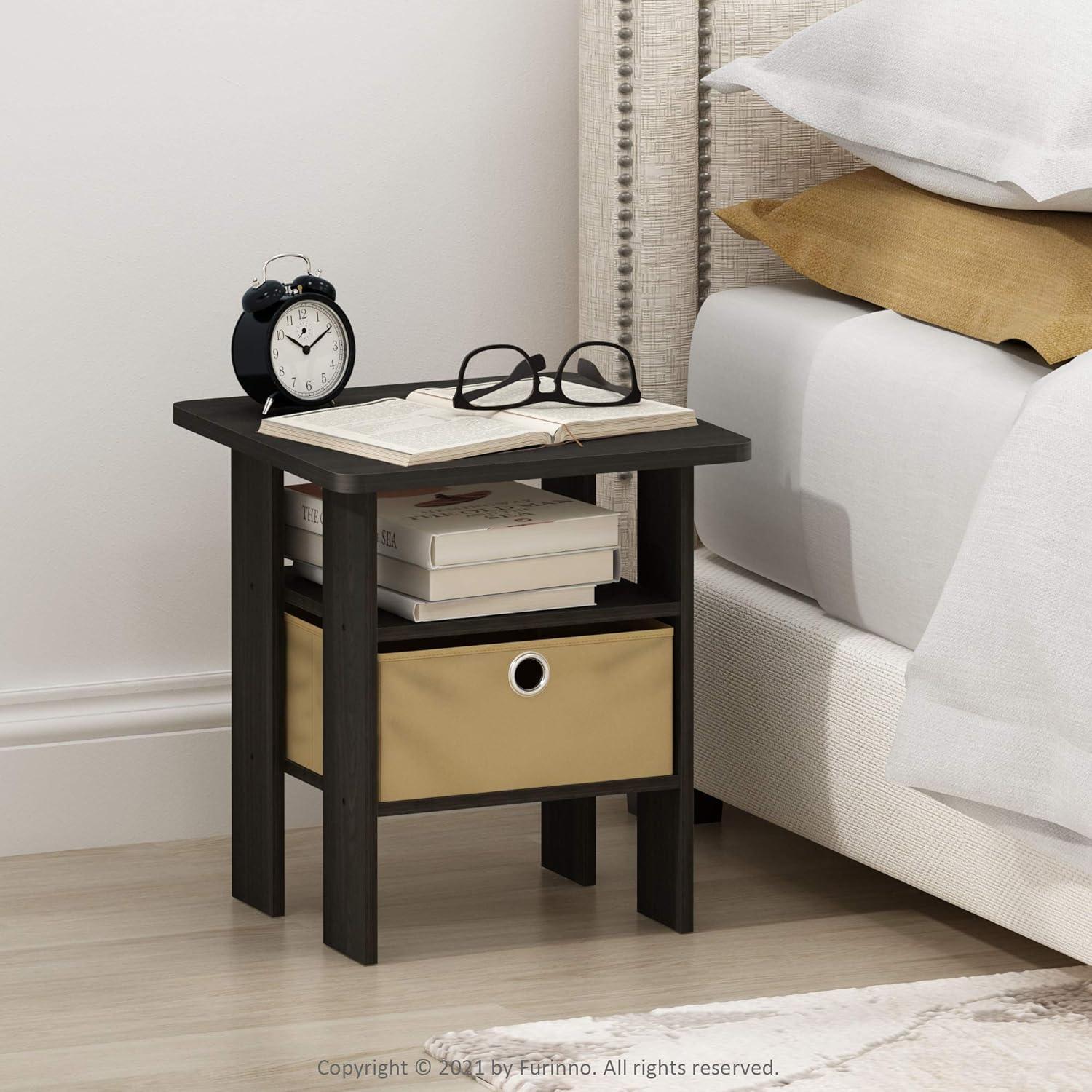 Furinno Andrey Engineered Wood End Table with Bin Drawer in Espresso/Brown