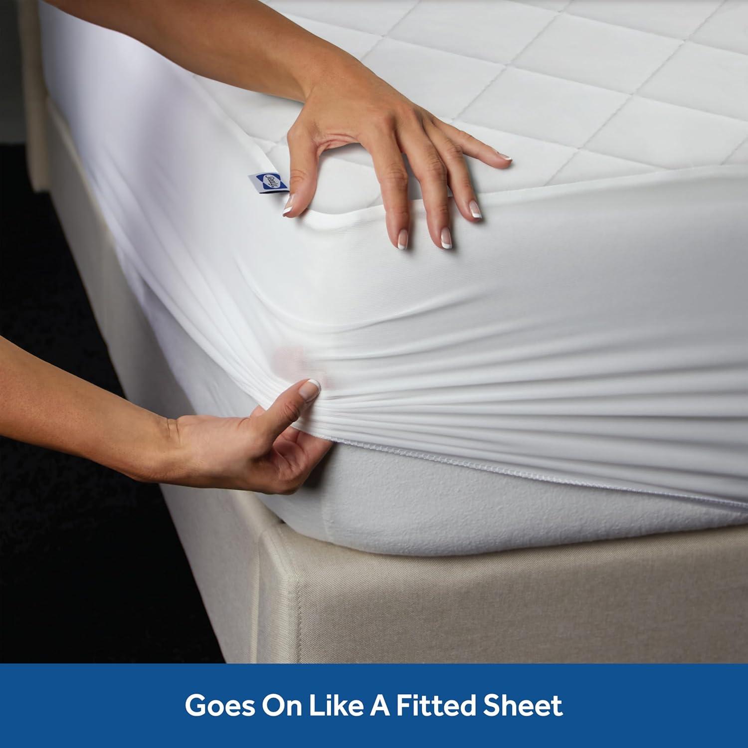 Sealy Luxury Cotton Top Mattress Cover Pad, Twin, White- Soft High Loft Comfort Fitted