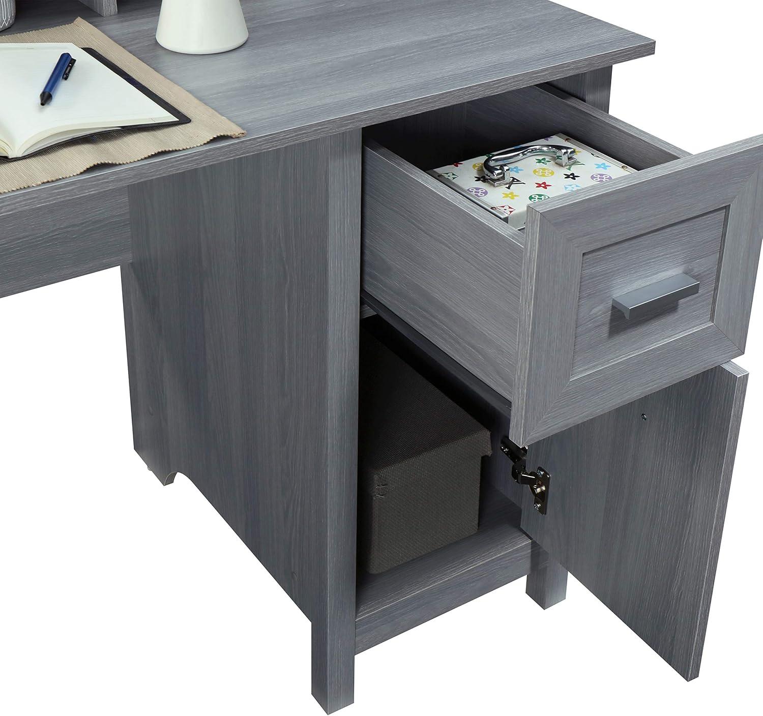 Modern Gray Wood-Design Office Desk with Hutch and Drawers