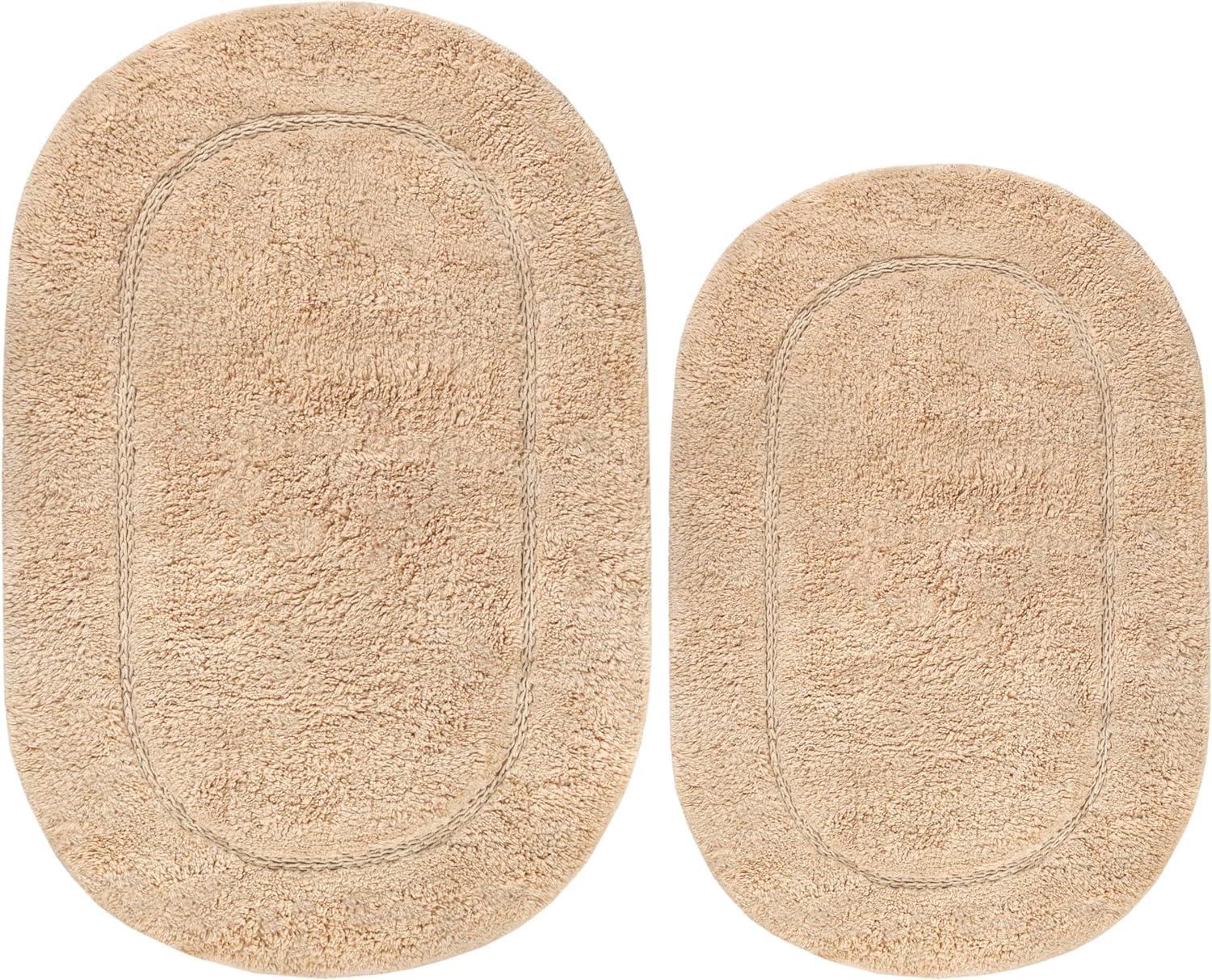 Luxurious Combed Cotton 2-Piece Oval Bath Rug Set in Off-White