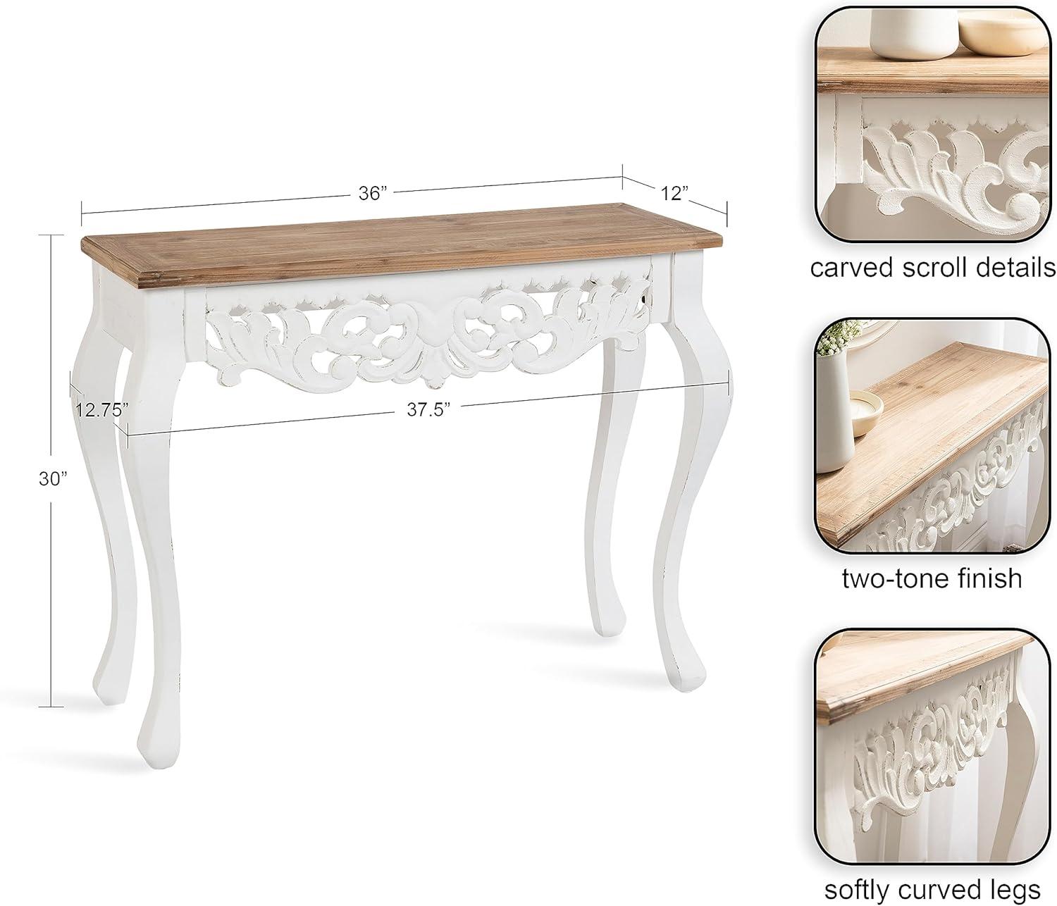 Antonella Rustic Brown and White Carved Wood Console Table