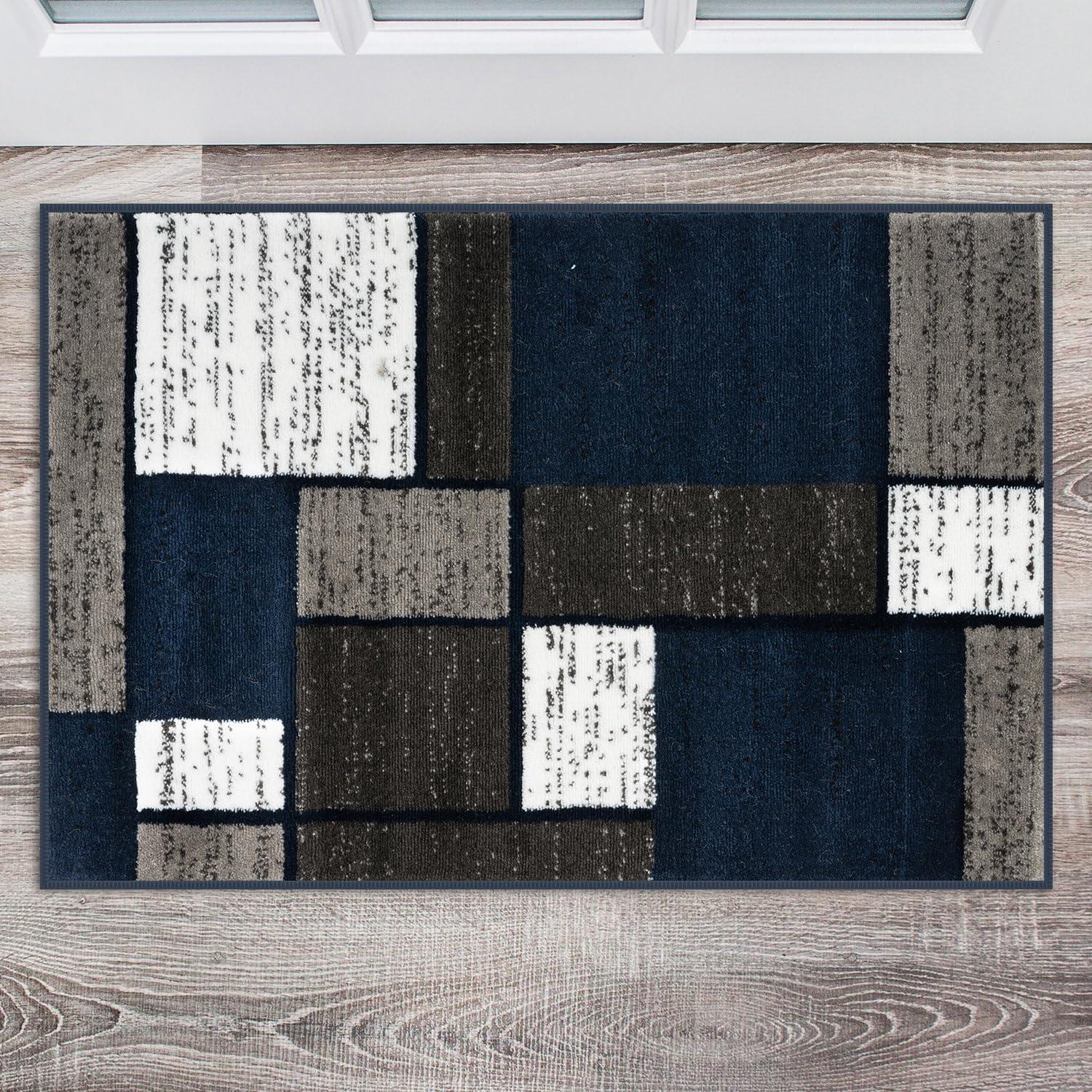 World Rug Gallery Contemporary Modern Boxed Color Block Navy 2'x3' Area Rug
