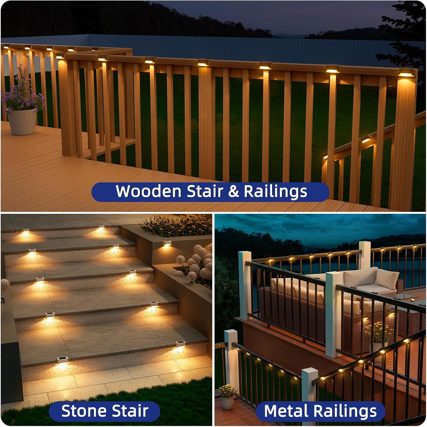 Warm White LED Solar Deck and Fence Lights, 16-Pack