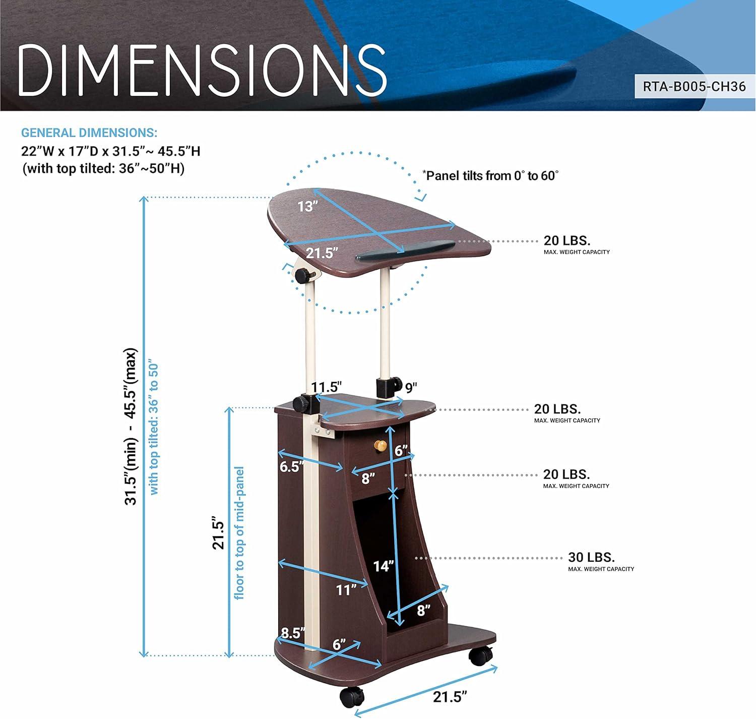 Chocolate Adjustable Height Mobile Sit/Standing Desk with Storage