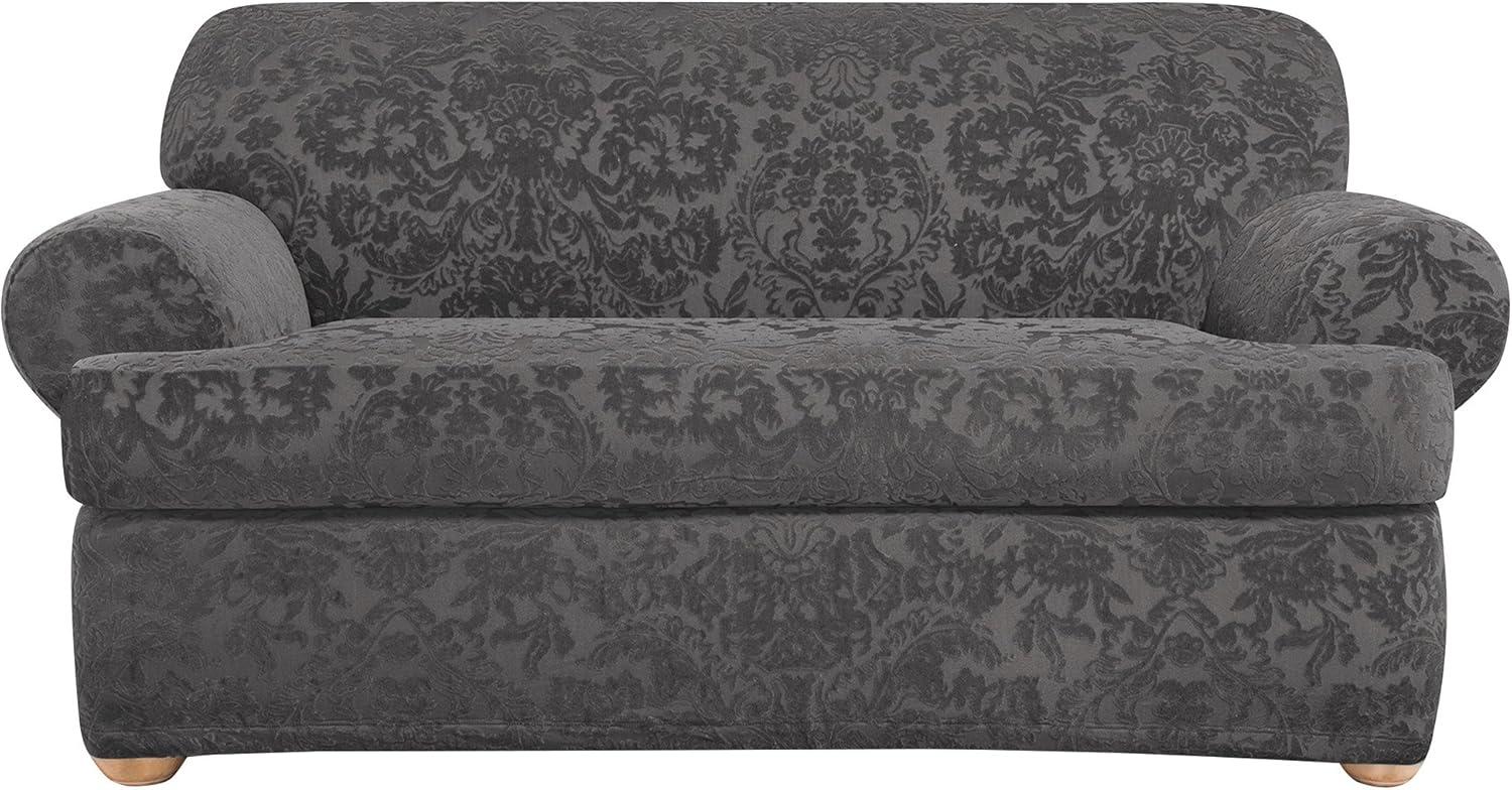 Gray Polyester Stretch T-Cushion Loveseat Slipcover