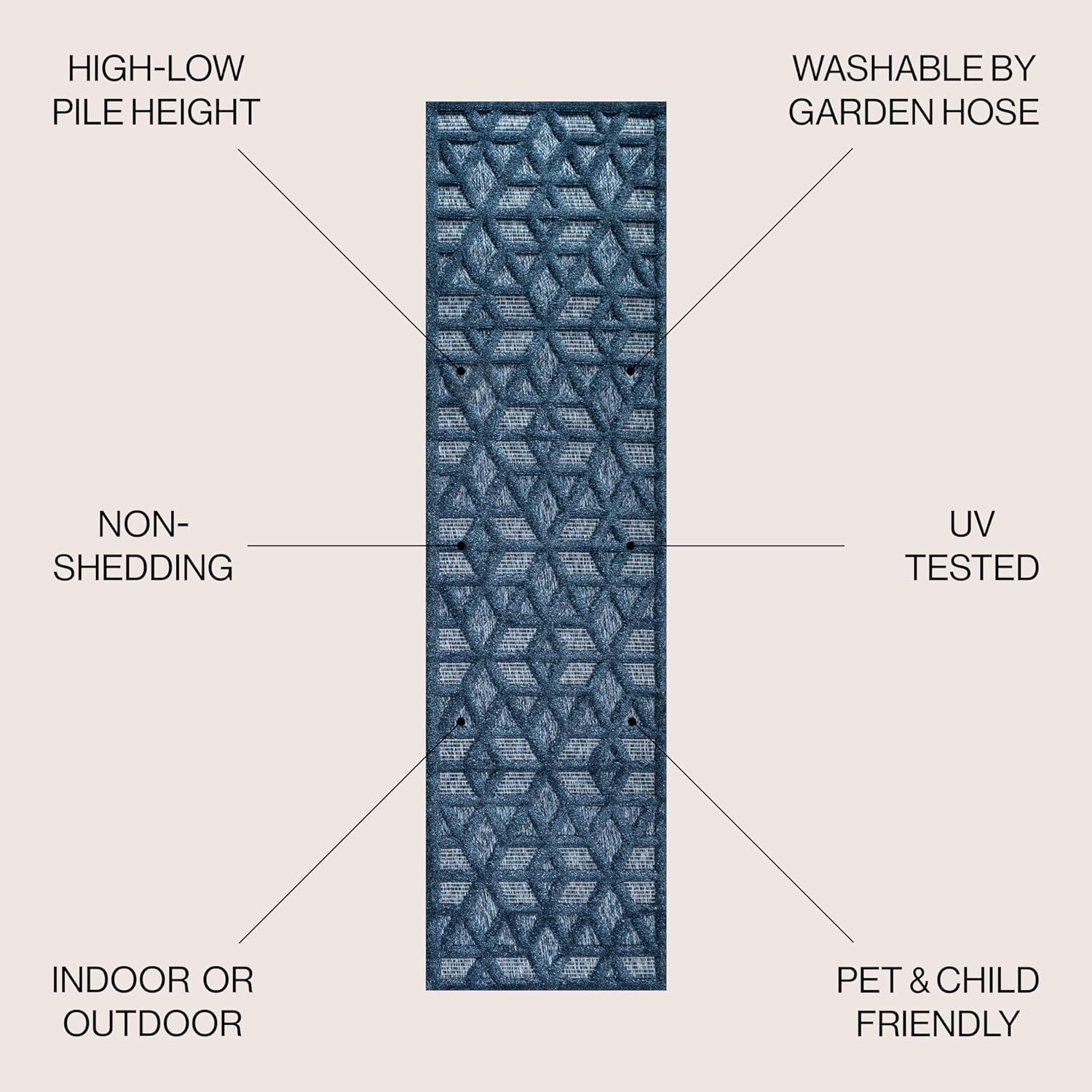 8'x10' Talaia Neutral Geometric Indoor/Outdoor Area Rug, Navy - JONATHAN Y