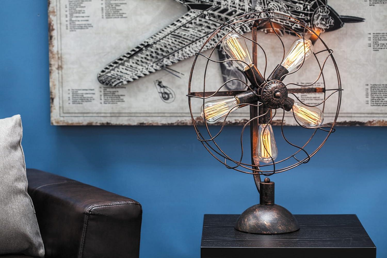 DecMode 24" 5 Light Vintage Fan Bronze Accent Lamp with Black Metal Shade