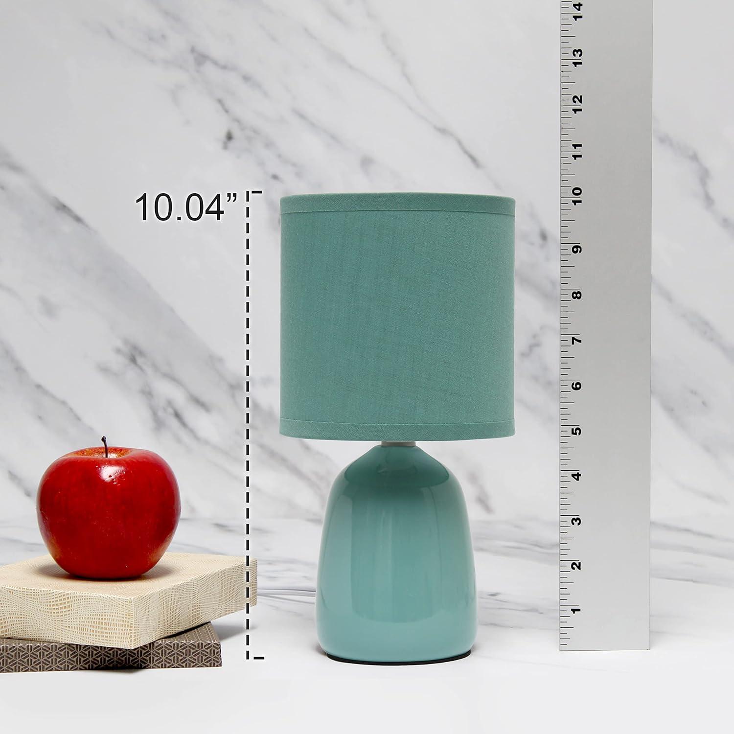 10.04" Traditional Ceramic Thimble Base Bedside Table Desk Lamp with Matching Fabric Shade Light Aqua Blue - Simple Designs: ETL Listed