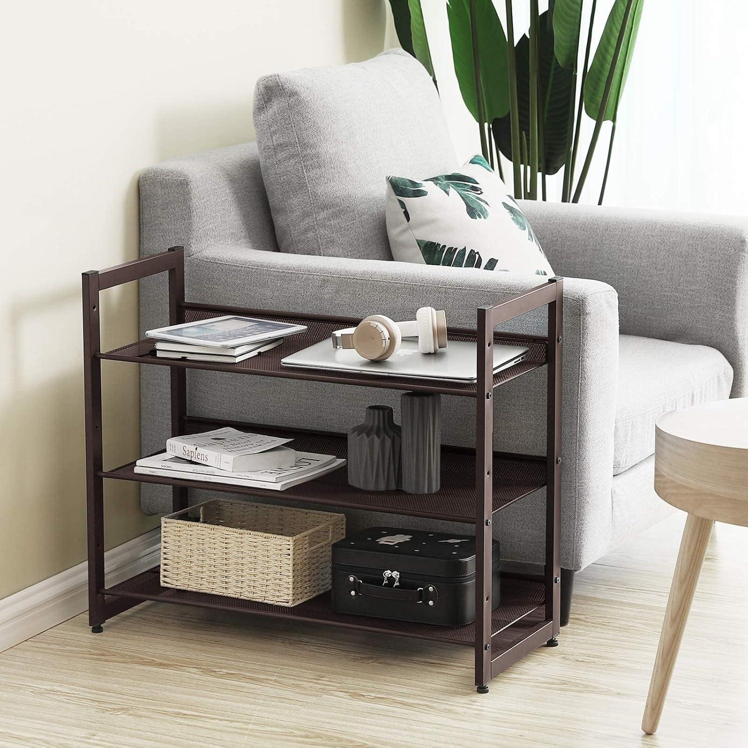 Bronze 3-Tier Stackable Metal Mesh Shoe Rack