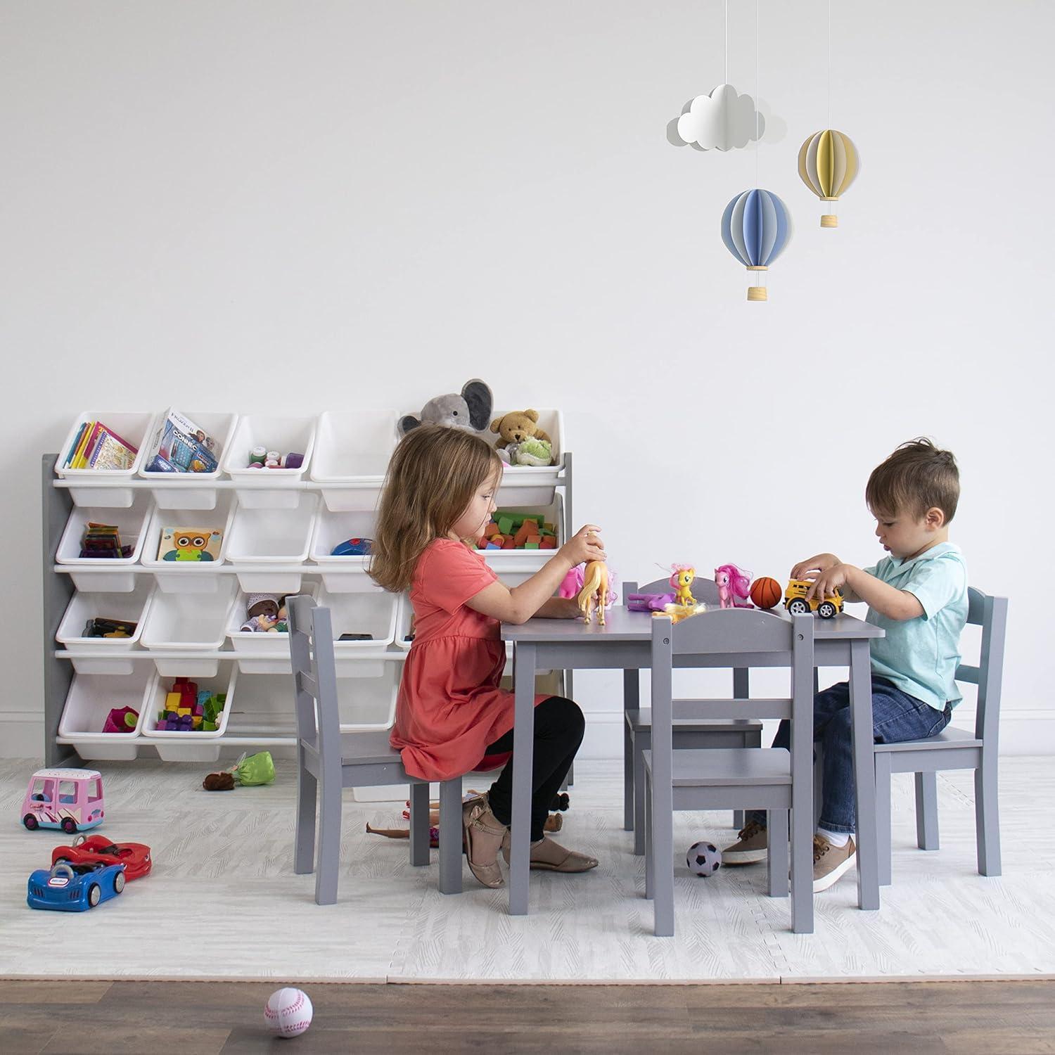 Humble Crew Camden Toddler Wood Table and 4 Chairs Set, Grey