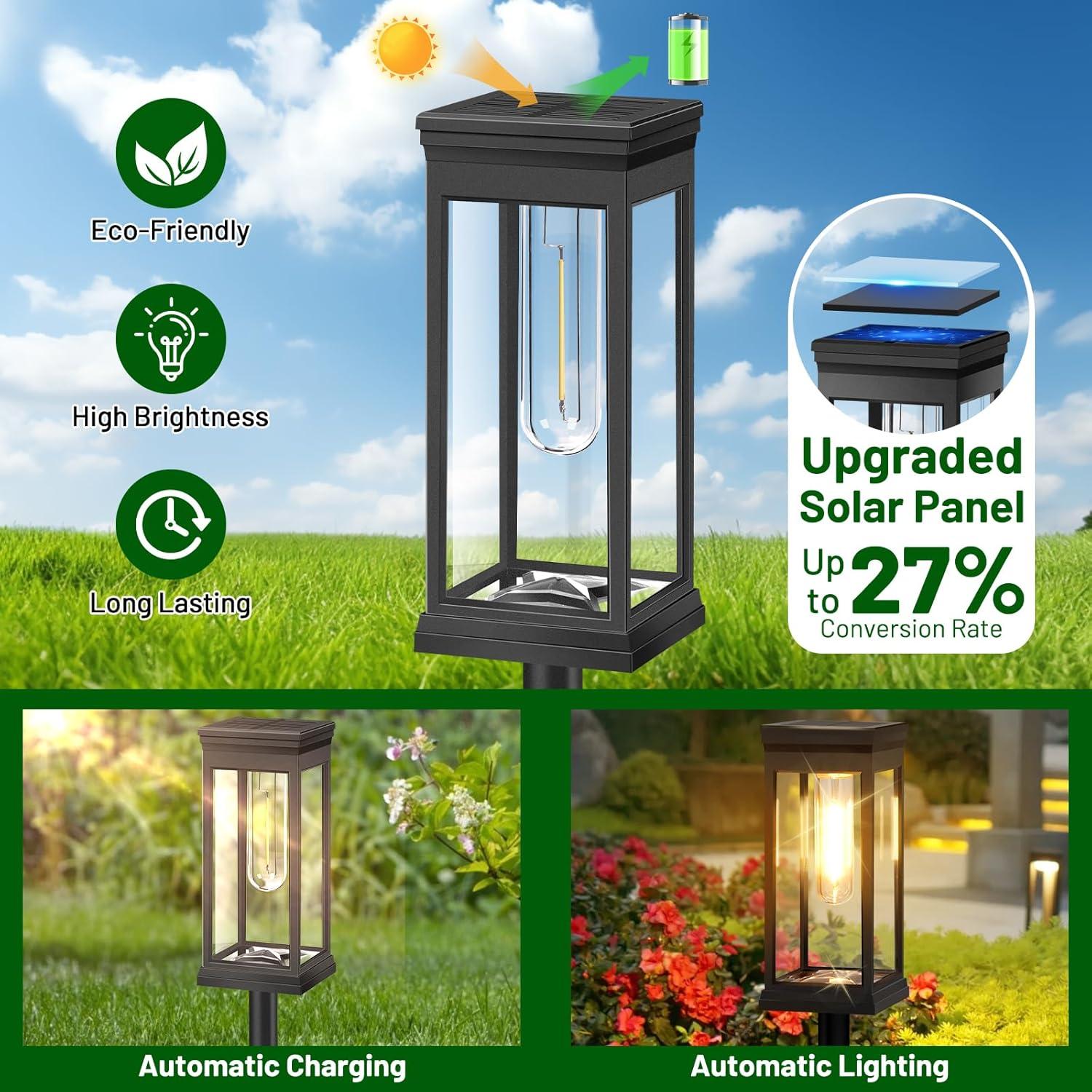 BITPOTT Solar Garden Lighting 8Pack Edison Bulbs Solar Powered Outdoor Pathway Light for Driveway