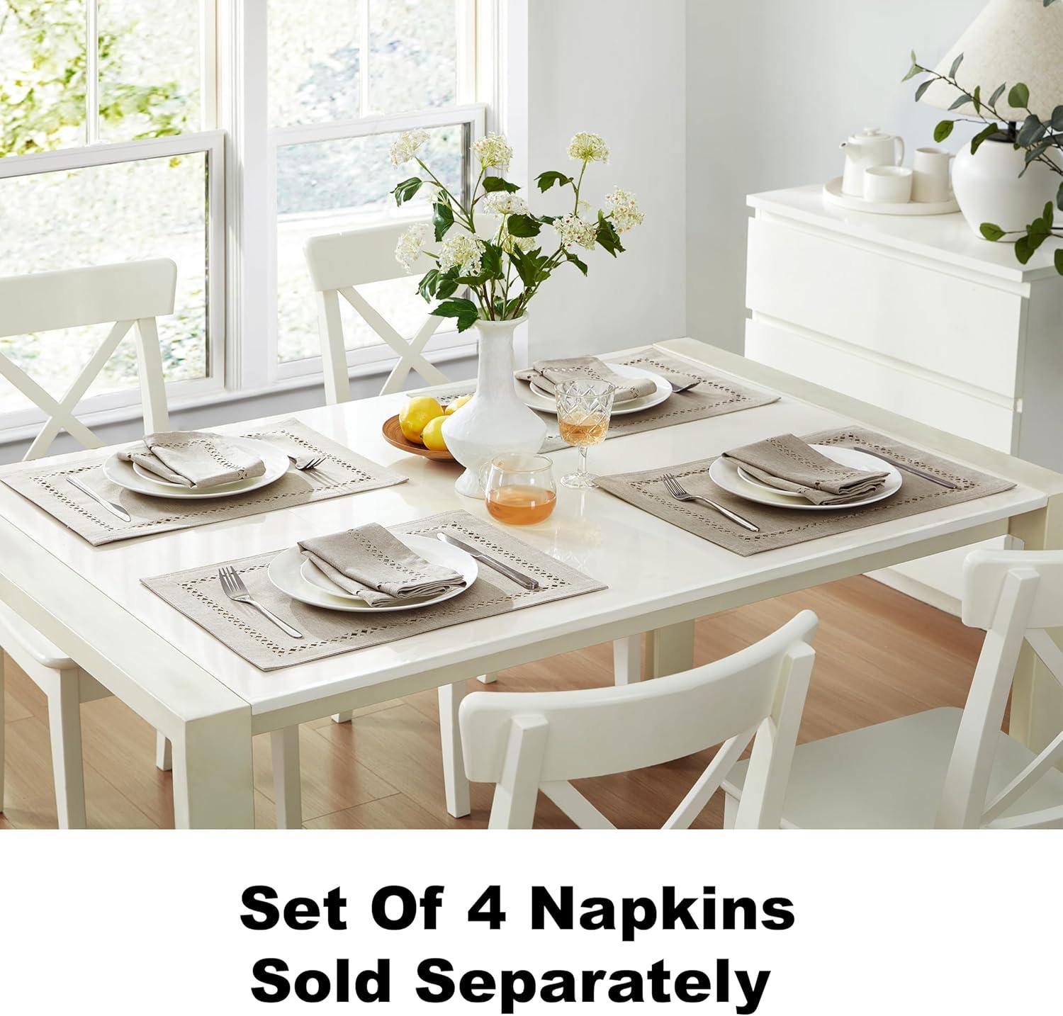 Newbridge Provence Lattice Cutwork Solid Color Textured Fabric Table Runner, 70 Inch Long, Taupe