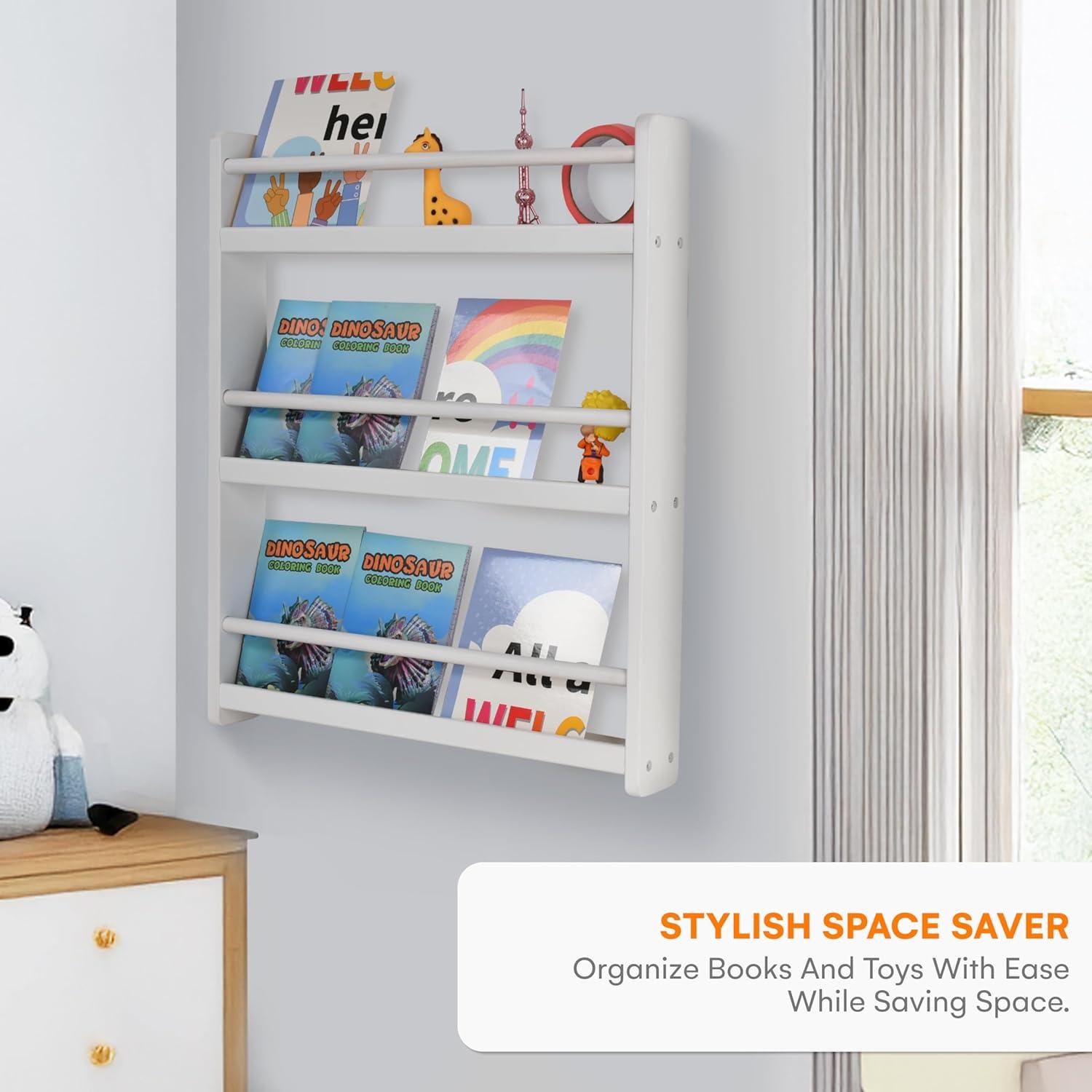 CHILDLIKE BEHAVIOR Bookshelf Organizer for Kids - White 3 Tier