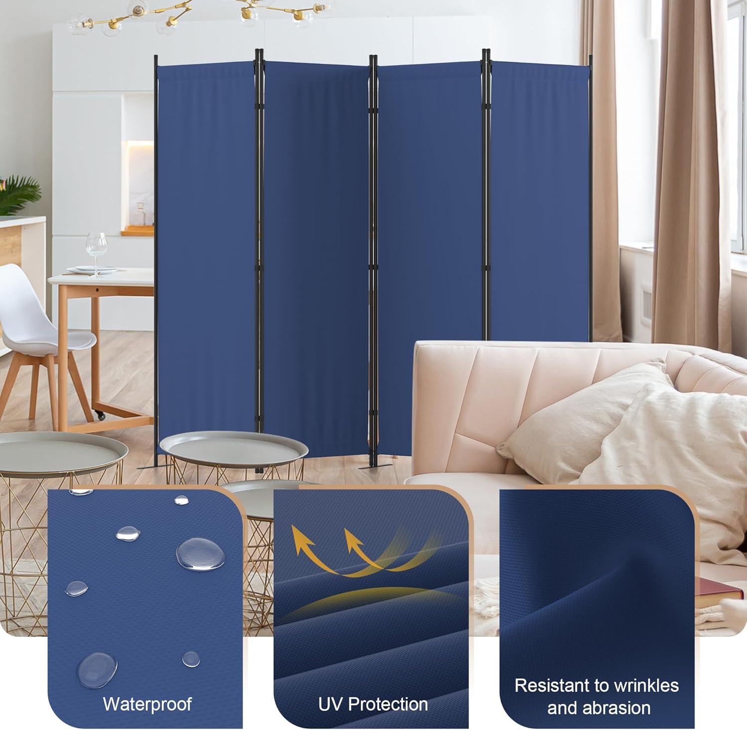 GOJOOASIS Room Dividers Folding Privacy Screens 4 Panel Partition (Blue)
