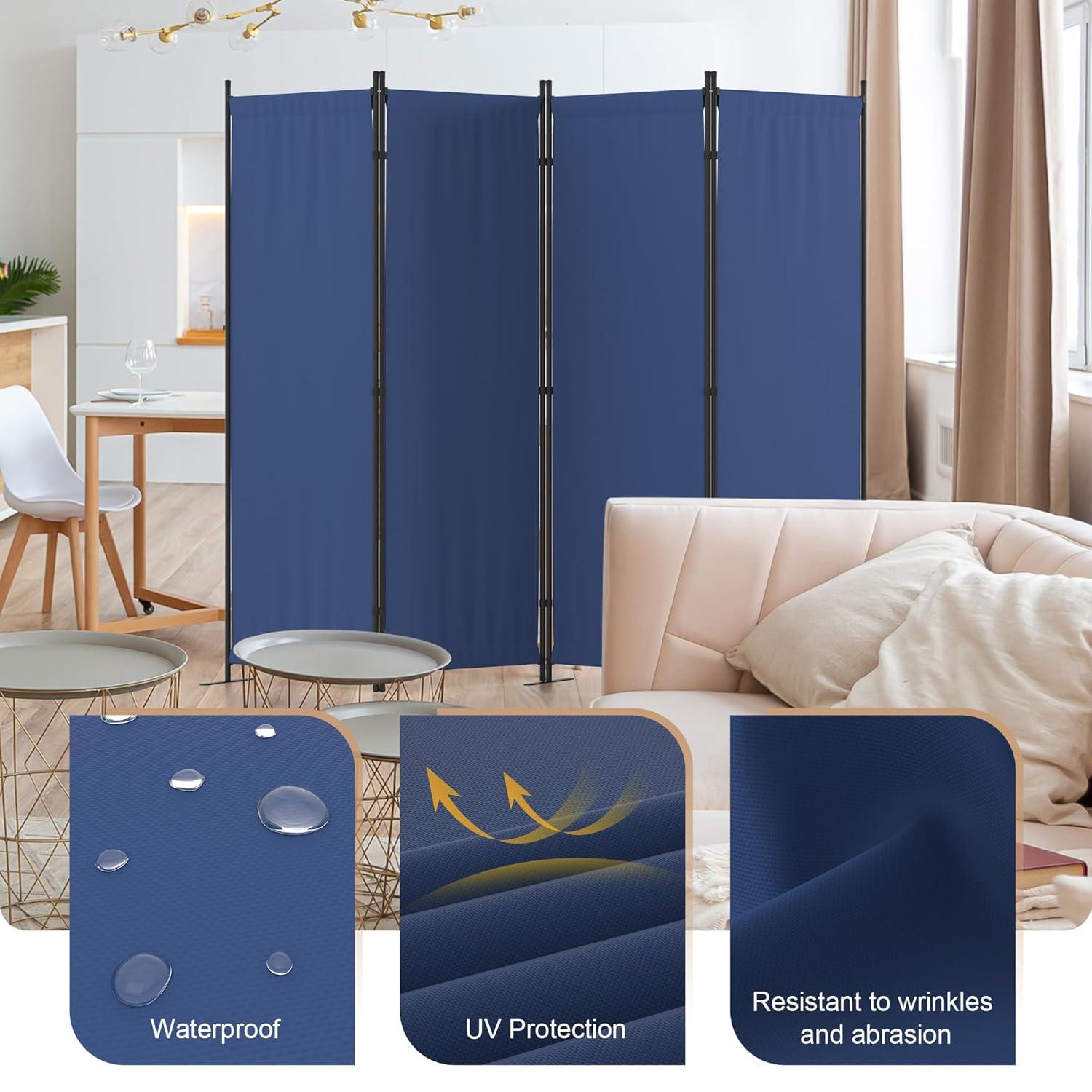 GOJOOASIS Room Dividers Folding Privacy Screens 4 Panel Partition (Blue)