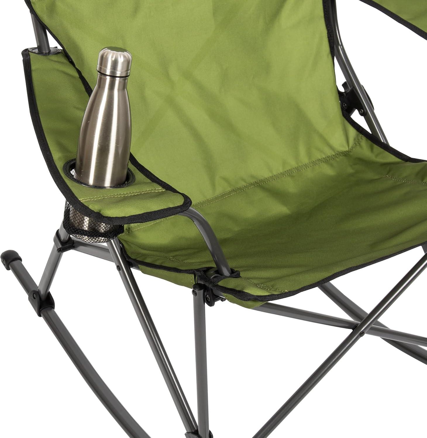 Moss Green Polyester Folding Rocking Quad Chair with Cup Holder